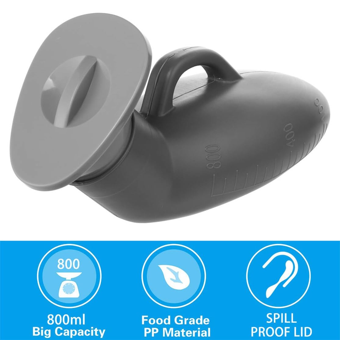 Urinal Bottle Urinals for Men 800ML Plastic Pee 27 X 9 X 9CM, Grey