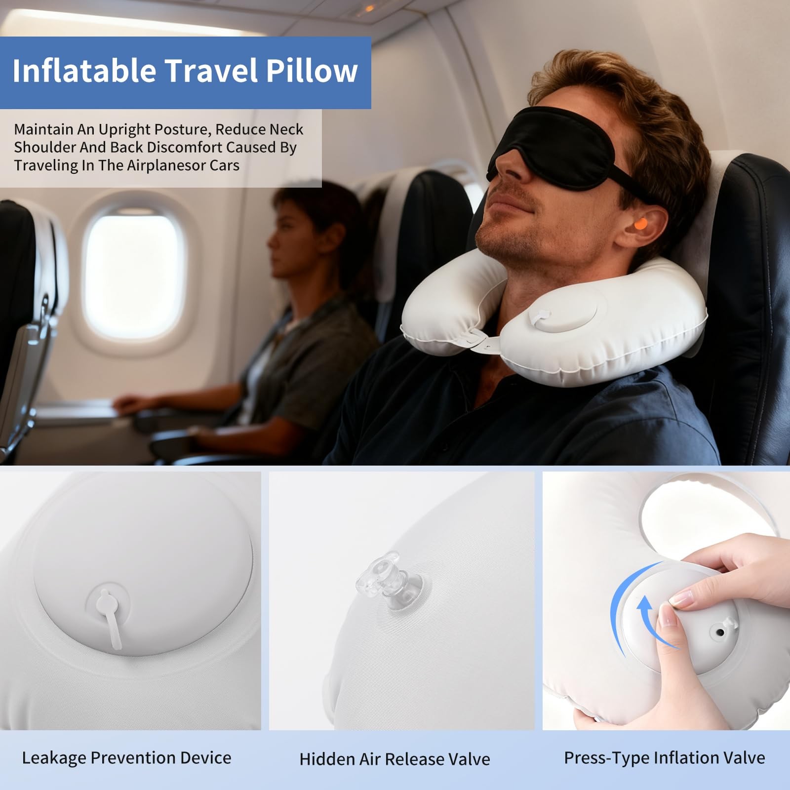 Fvbber Inflatable Travel Neck Pillow – Portable 5, Medium-grey(1pack)