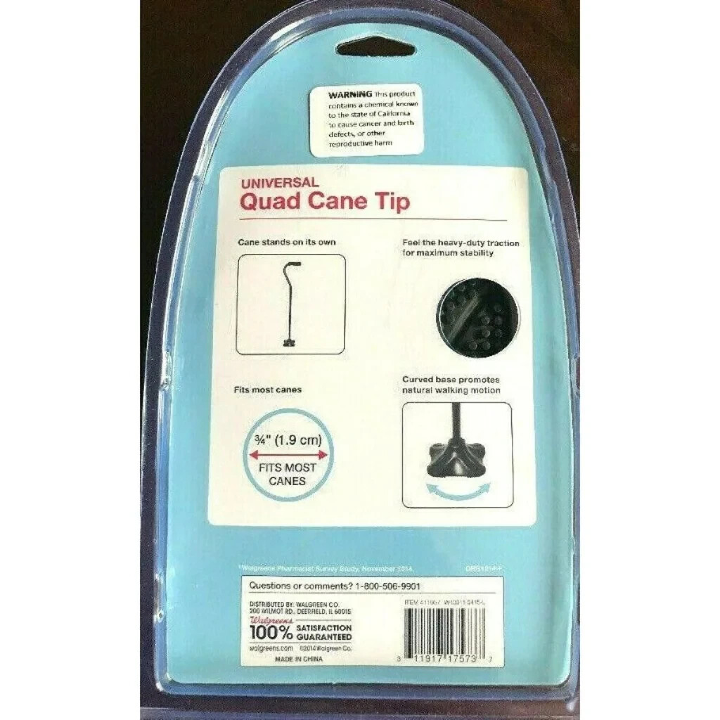Walgreens Quad Cane Tip 3/4″ Heavy Duty Traction Large Base Black Universal fit