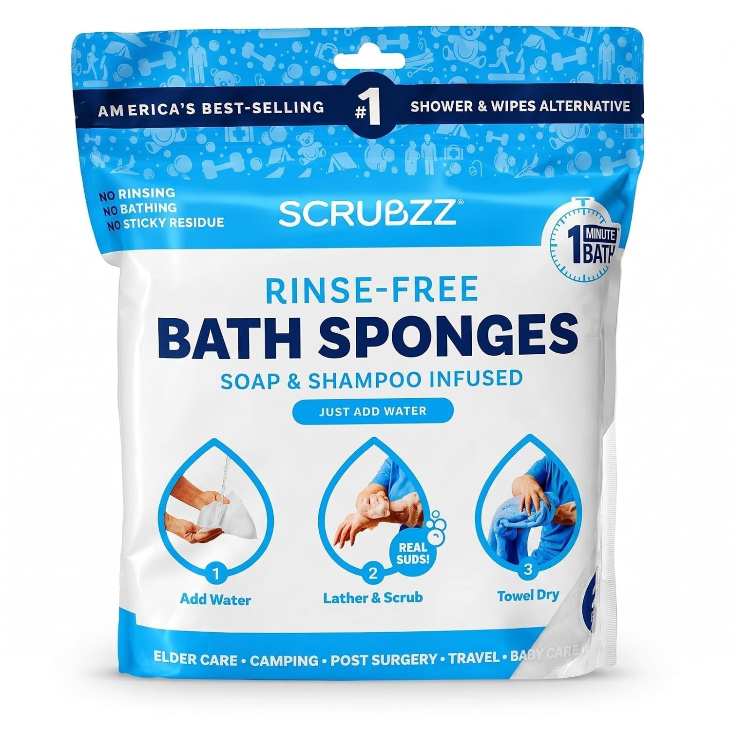 Travel-Ready 25 Pack Rinse-Free Bathing Wipes – Hypoallergenic & Moisturizing