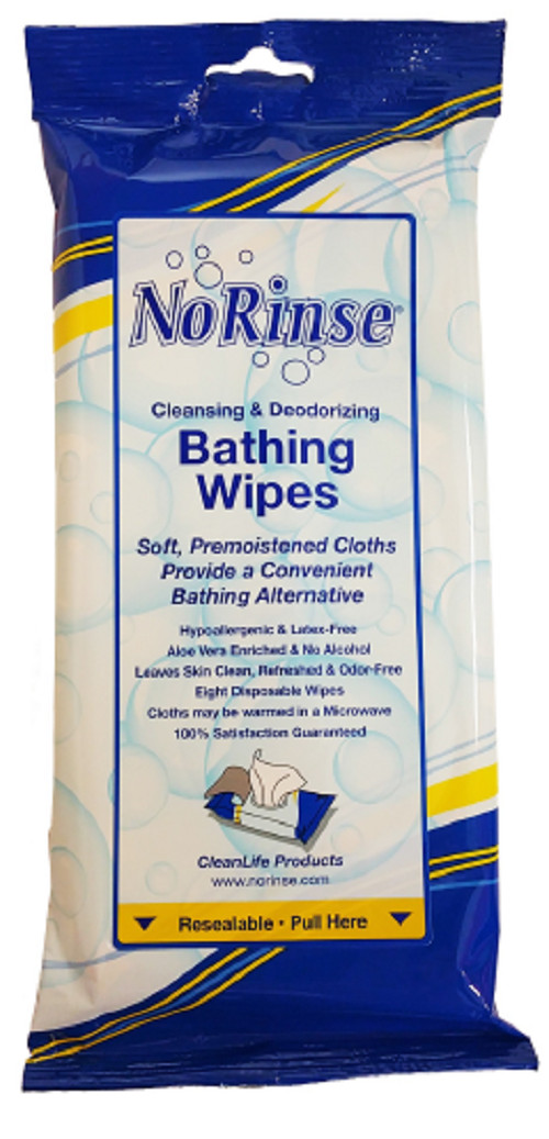 No-Rinse Bathing Wipes Alcohol-Free 8 x 8 Inch – 10 Packs of 8 Wipes (80 Count)