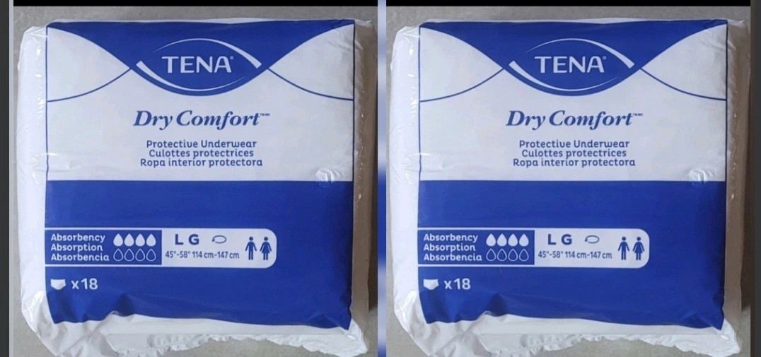 2 New Packages Tena Dry Comfort Protective Underwear Large LG 45″-58″ Free Shipp