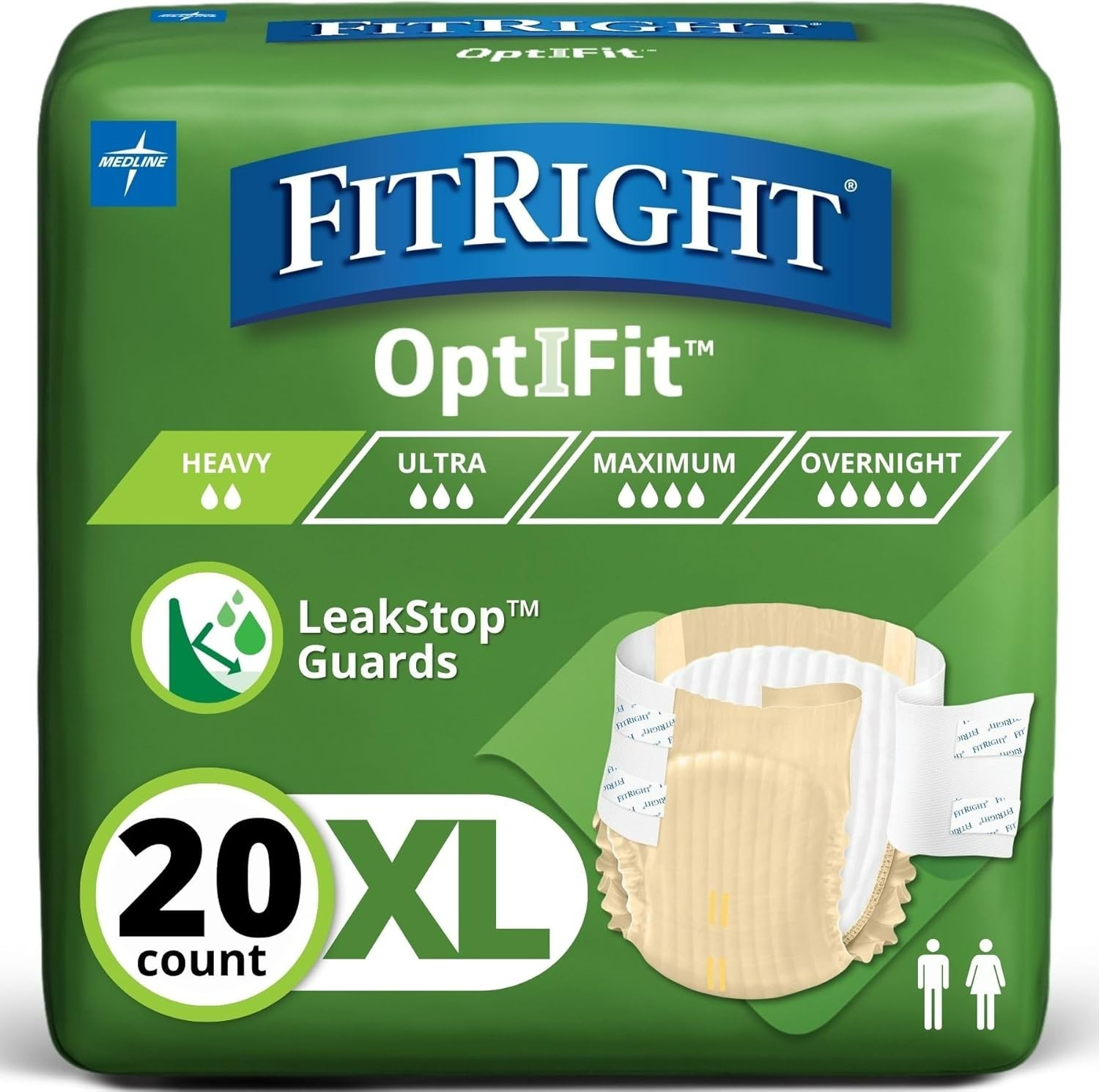 FitRight OptiFit Adult Disposable Incontinence Briefs X-LARGE 56-64″ Waist 20 CT