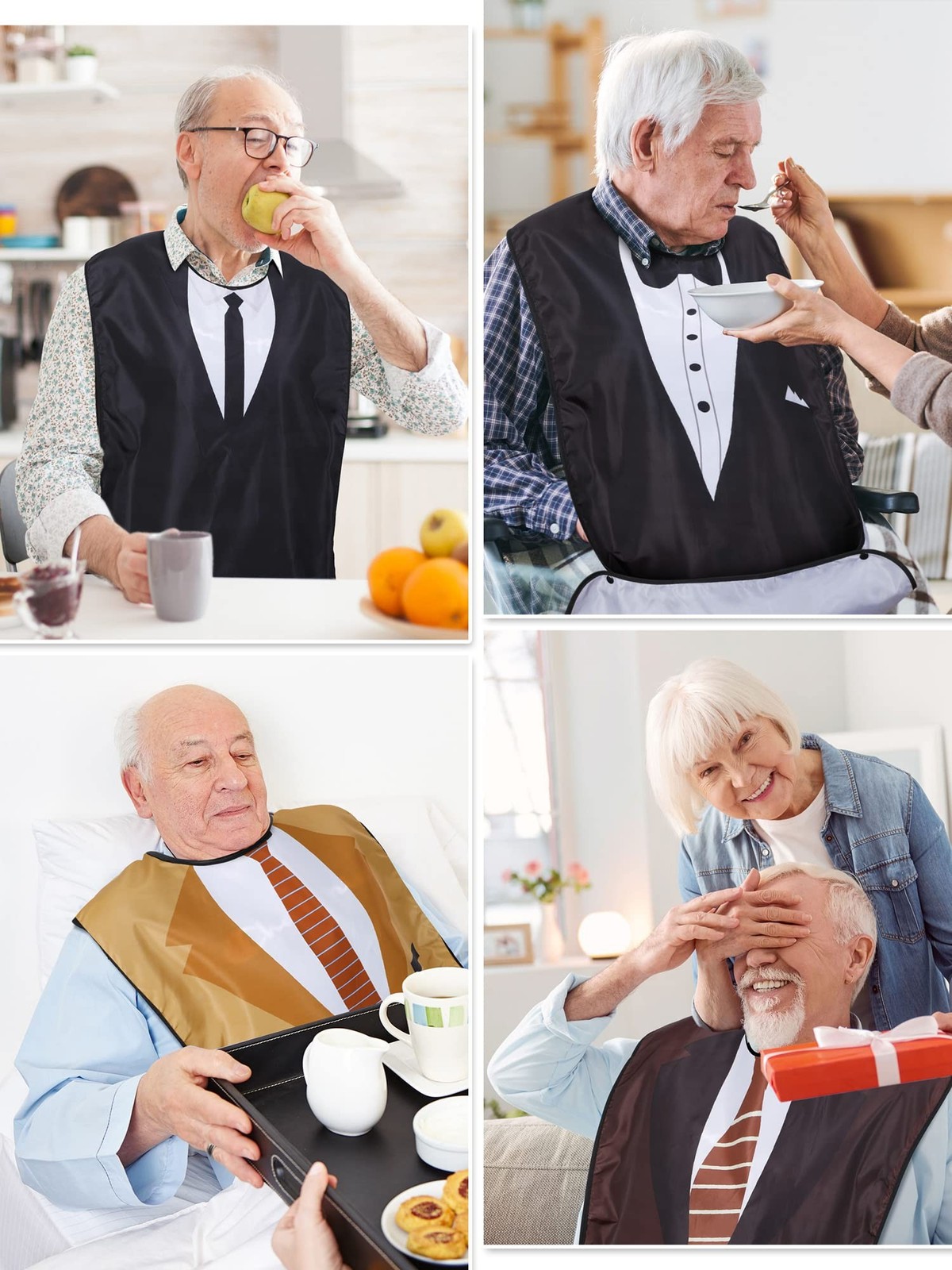8 Pcs Adult Bib for Eating Bow Tie Pattern Machine Washable Clothing Protecto…