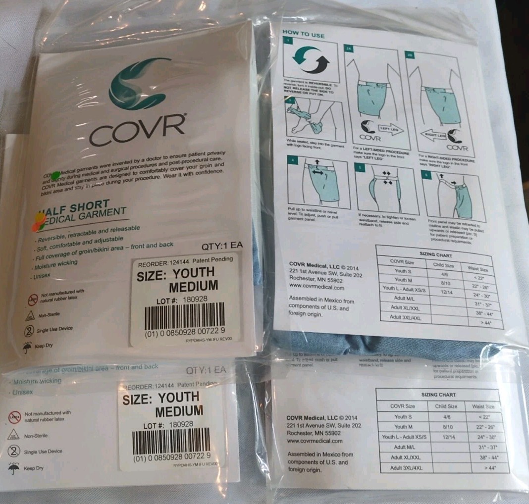 Lot 4 COVR Half Short Youth Medium Patient Privacy Garment Unisex Procedure Buy