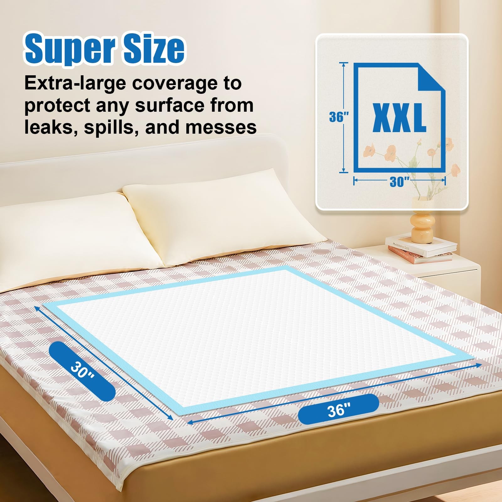 VISRIE 100Pcs 30” x 36”Bed Pads Disposable Adult, 100P, White & Blue