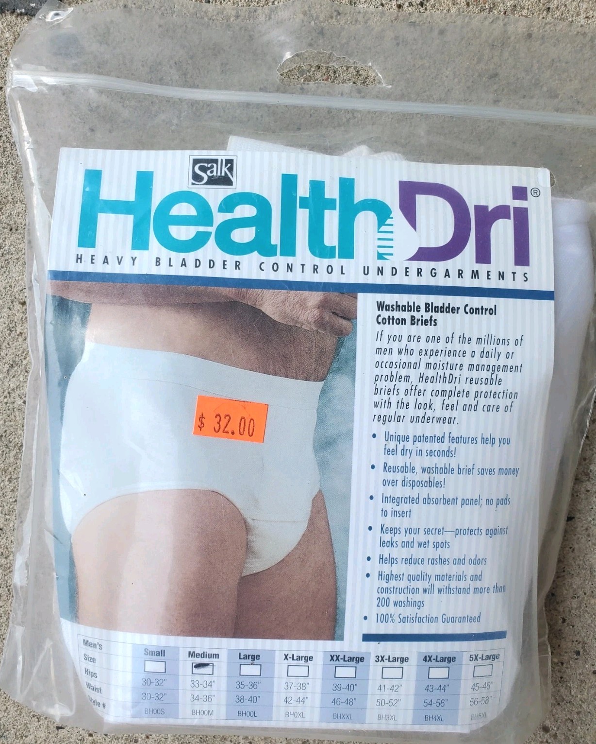 NEW HealthDri Men’s Reusable Briefs Medium 34-36 Heavy Absorbency Cotton SEALED