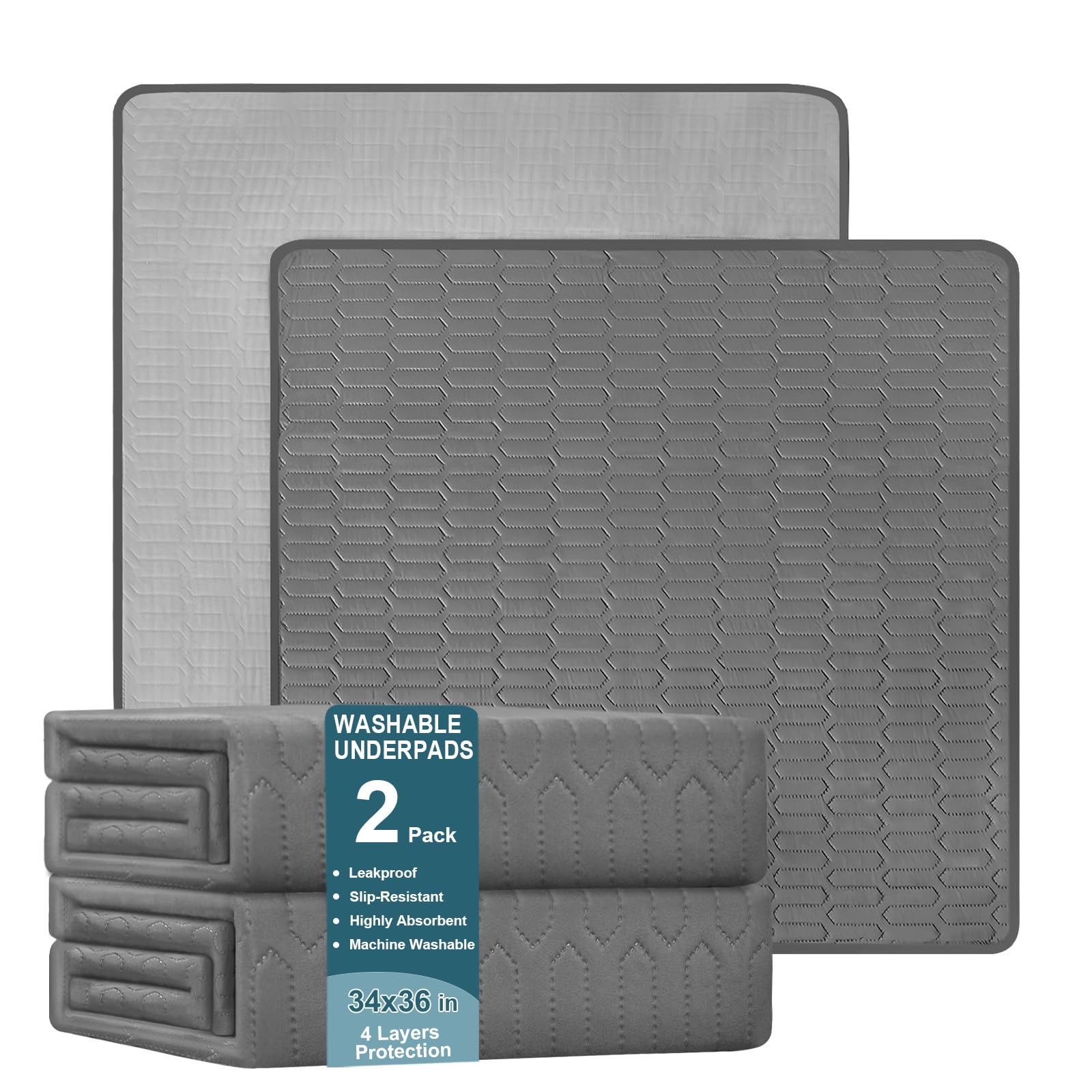 Washable Underpads (34×36 Inch) – Waterproof Reusable Bed Underpads, Heavy Ab…