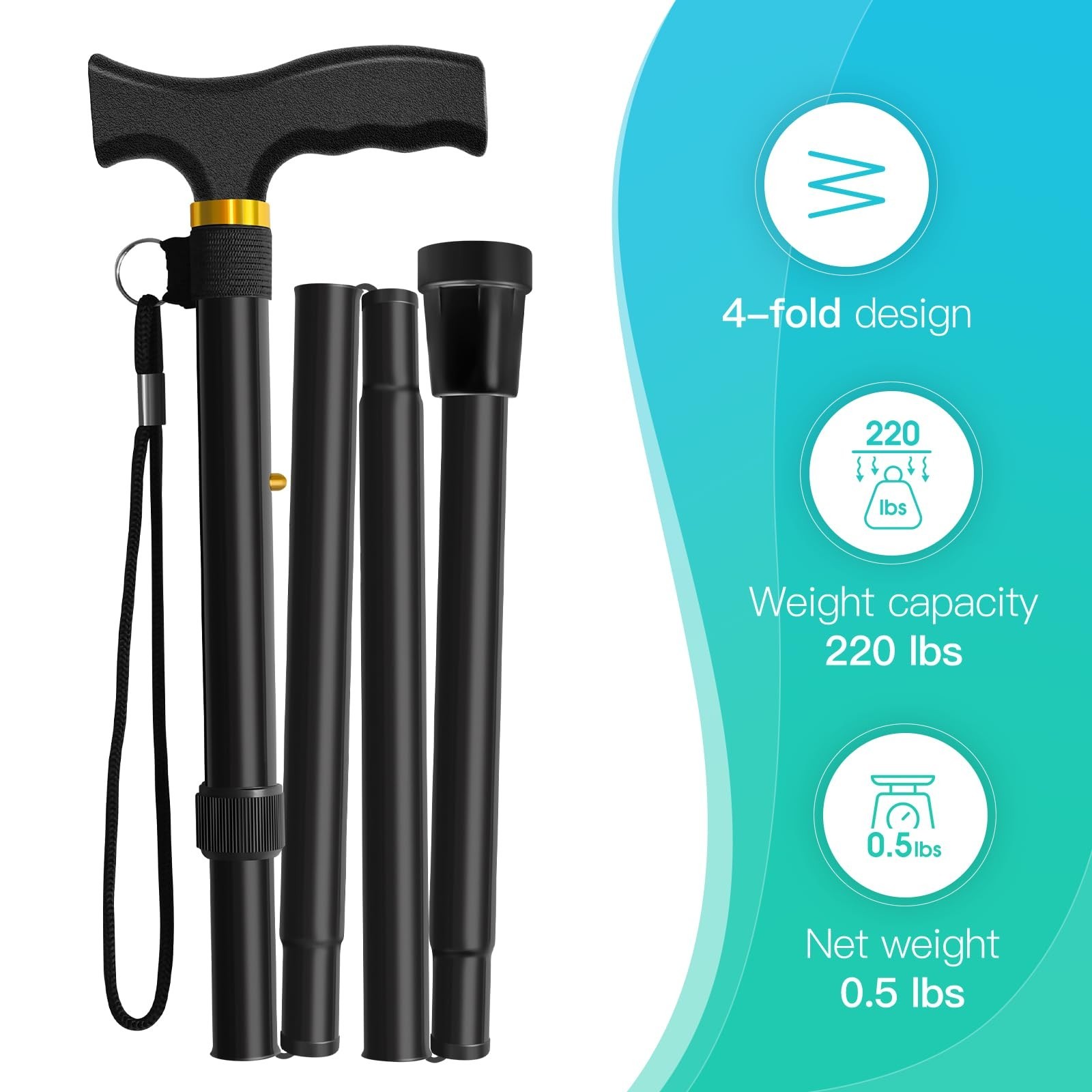 Folding Cane, Walking Poles with Adjustable Height, Canes for Men, Women and …