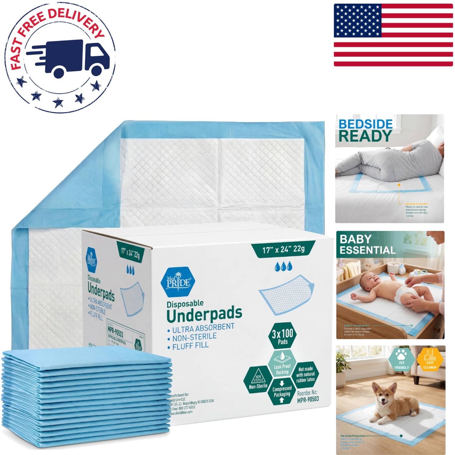Large Coverage Super Absorbent Disposable Underpads 17” x 24” – 100 Count Pack