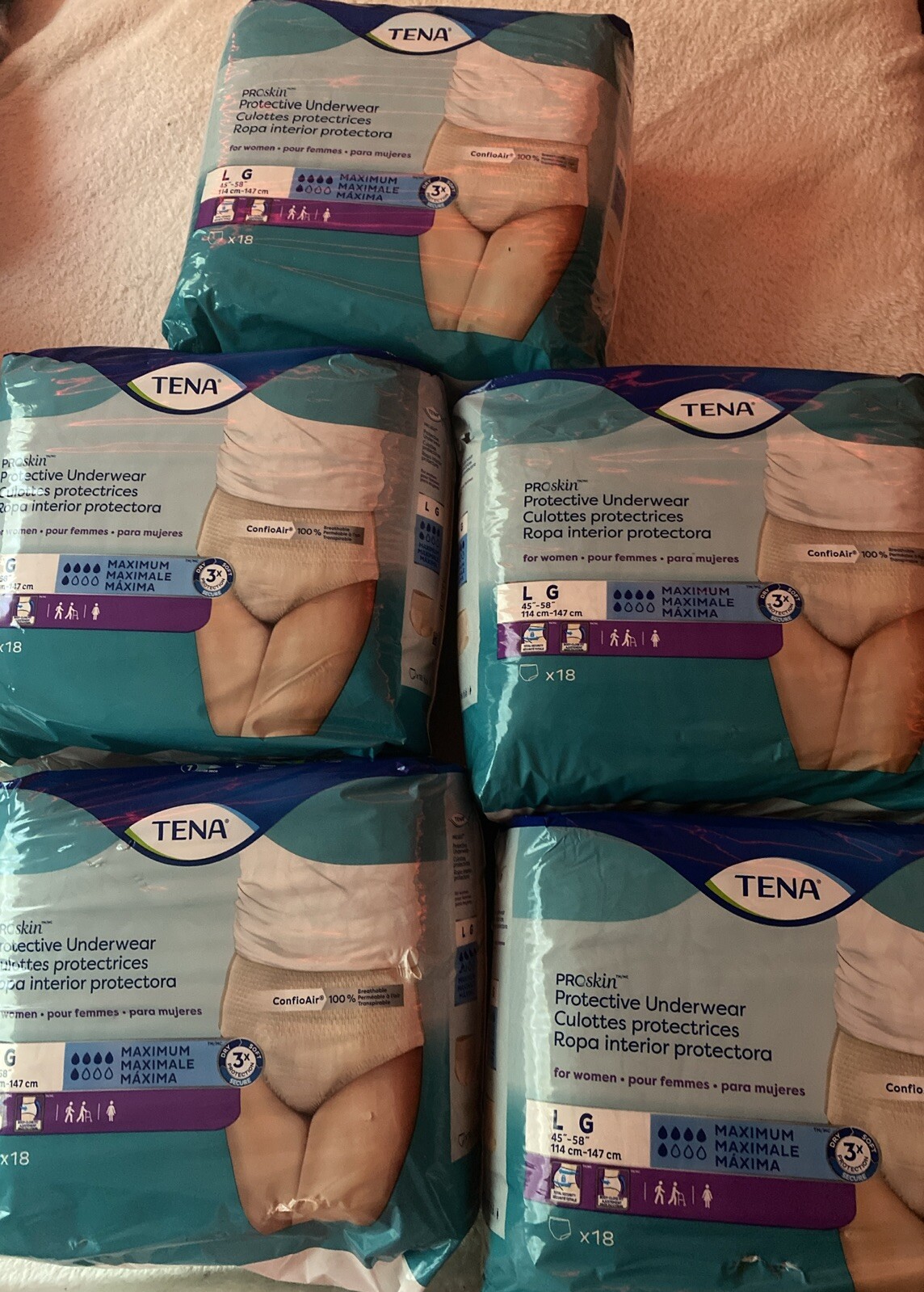 5 Packs Of 18 Proskin Adult Protective Underwear L 90 Pairs