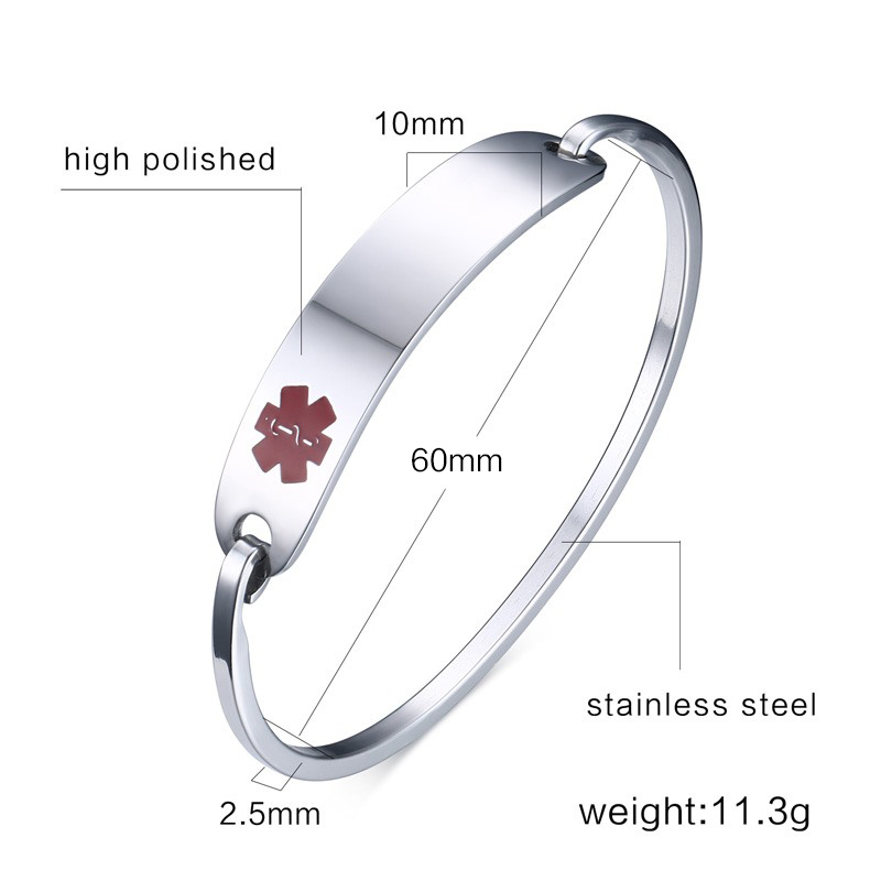 Vnox Adult Women Stainless Steel Medical Alert ID Bracelet Bangle Free Engraving