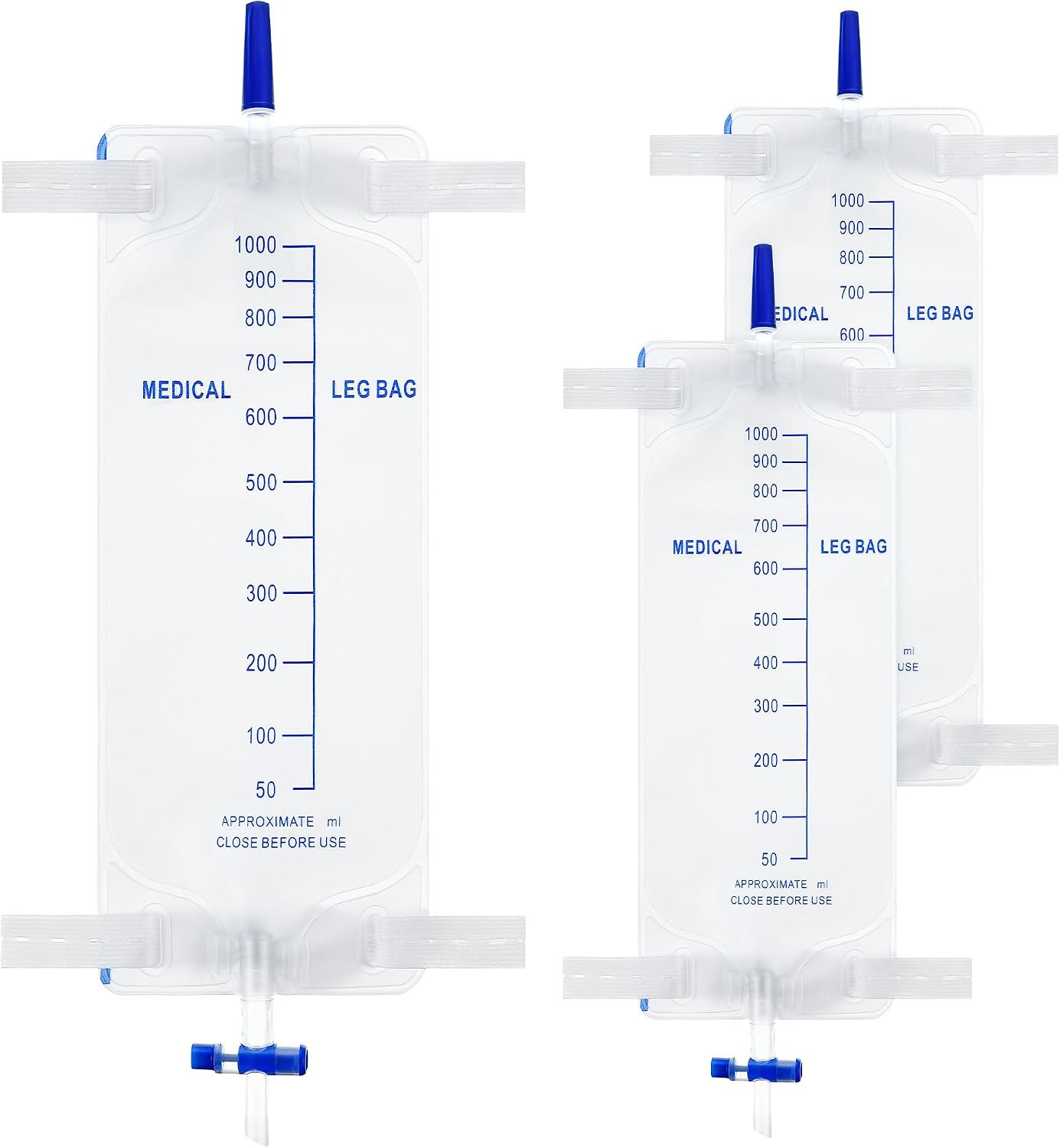 3-Pack 33.8Oz Urinary Drainage Leg Bags with Anti-Reflux Valve and Straps