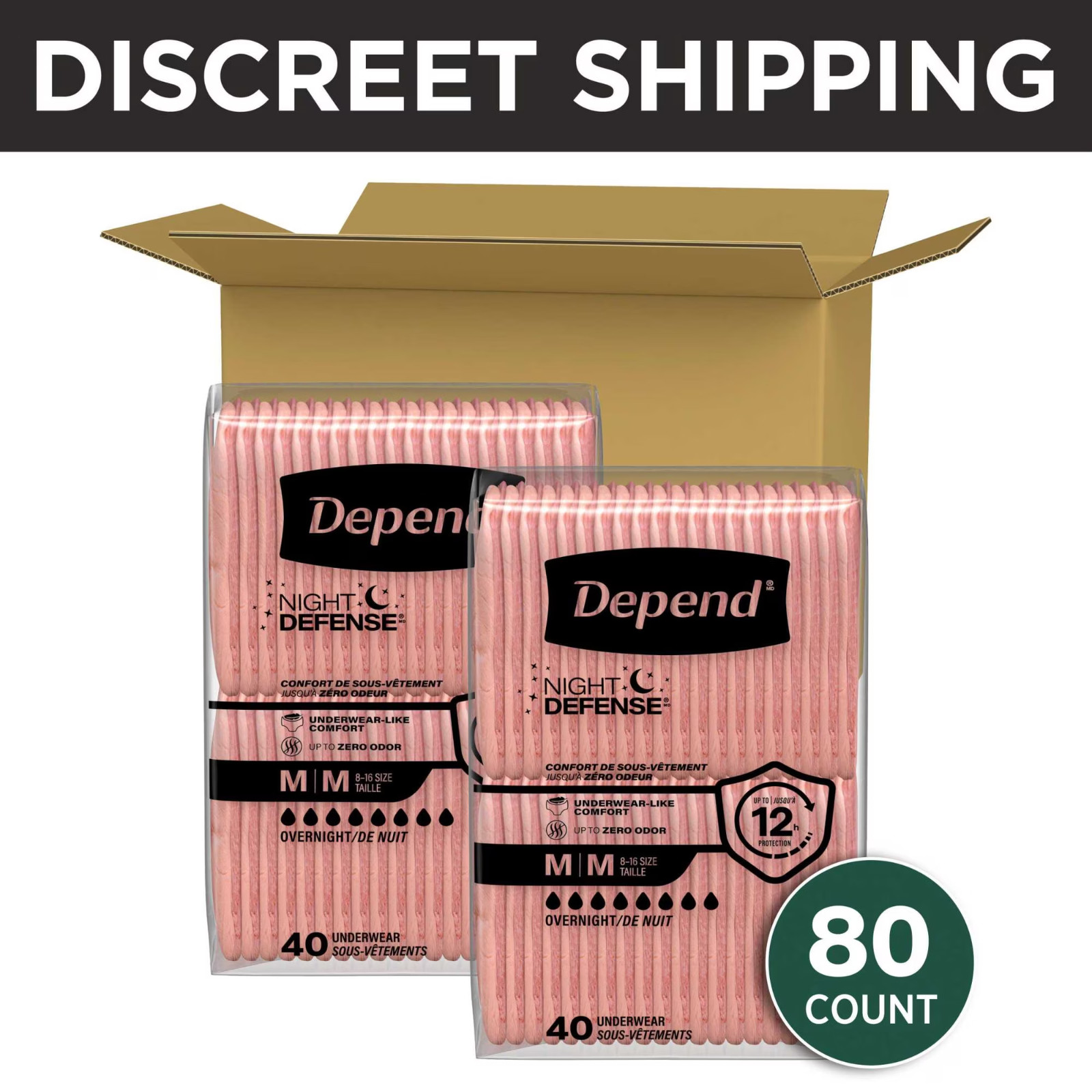 Depend Night Defense Incontinence Underwear for Women Medium 80 Count