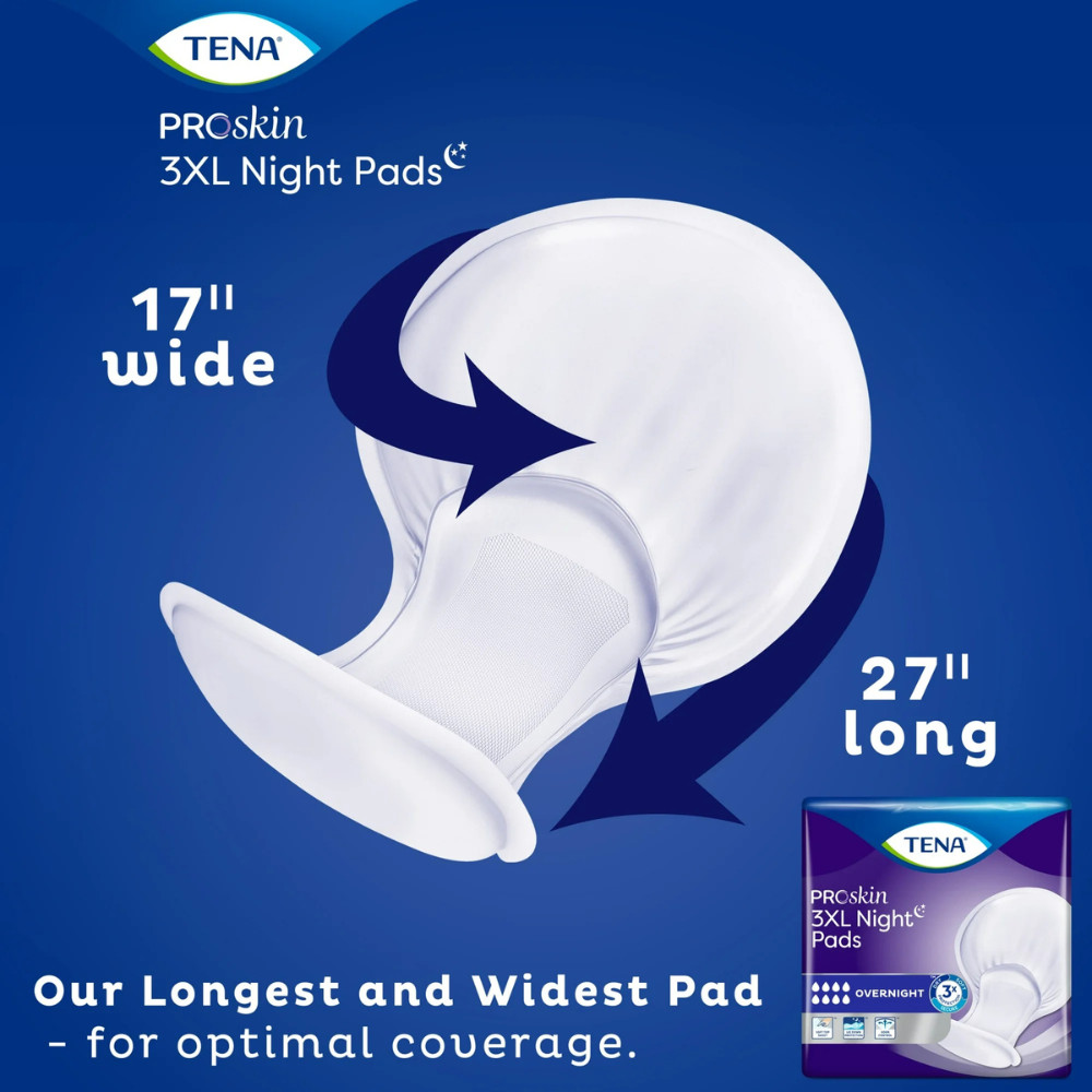 Tena ProSkin 3XL Incontinence Pads for Women & Men, Overnight Absorbency, 24 Ct