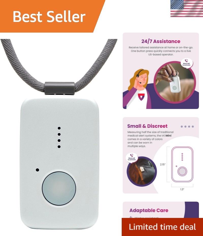 MGMini | Compact Medical Alert for Seniors with GPS, Emergency Call, White