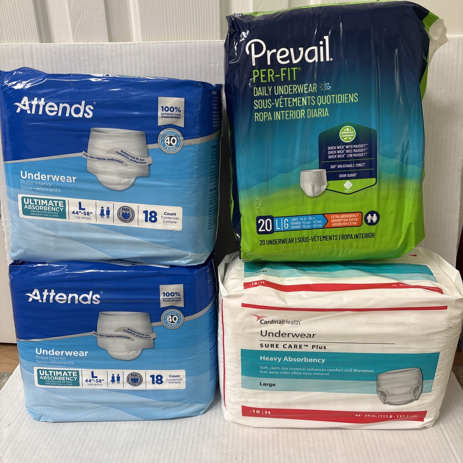 Mixed Lot Of 4 ( 74) Adult Incontinence Underwear Large Attends Prevail Cardinal