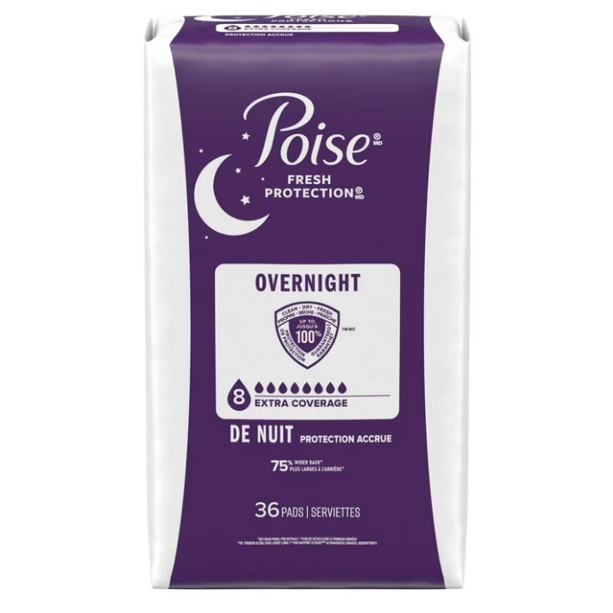 Poise Overnight Incontinence & Postpartum Pads for Bladder Leaks, 72 Count