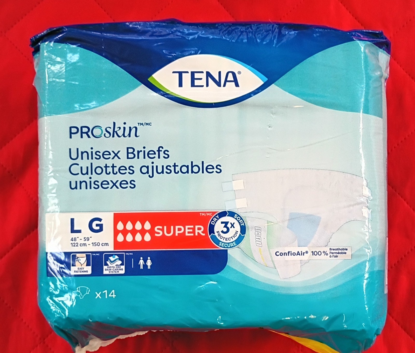 Large TENA Proskin Disposable Unisex Brief Super Absorbancy 48″-59″ 14 Ct