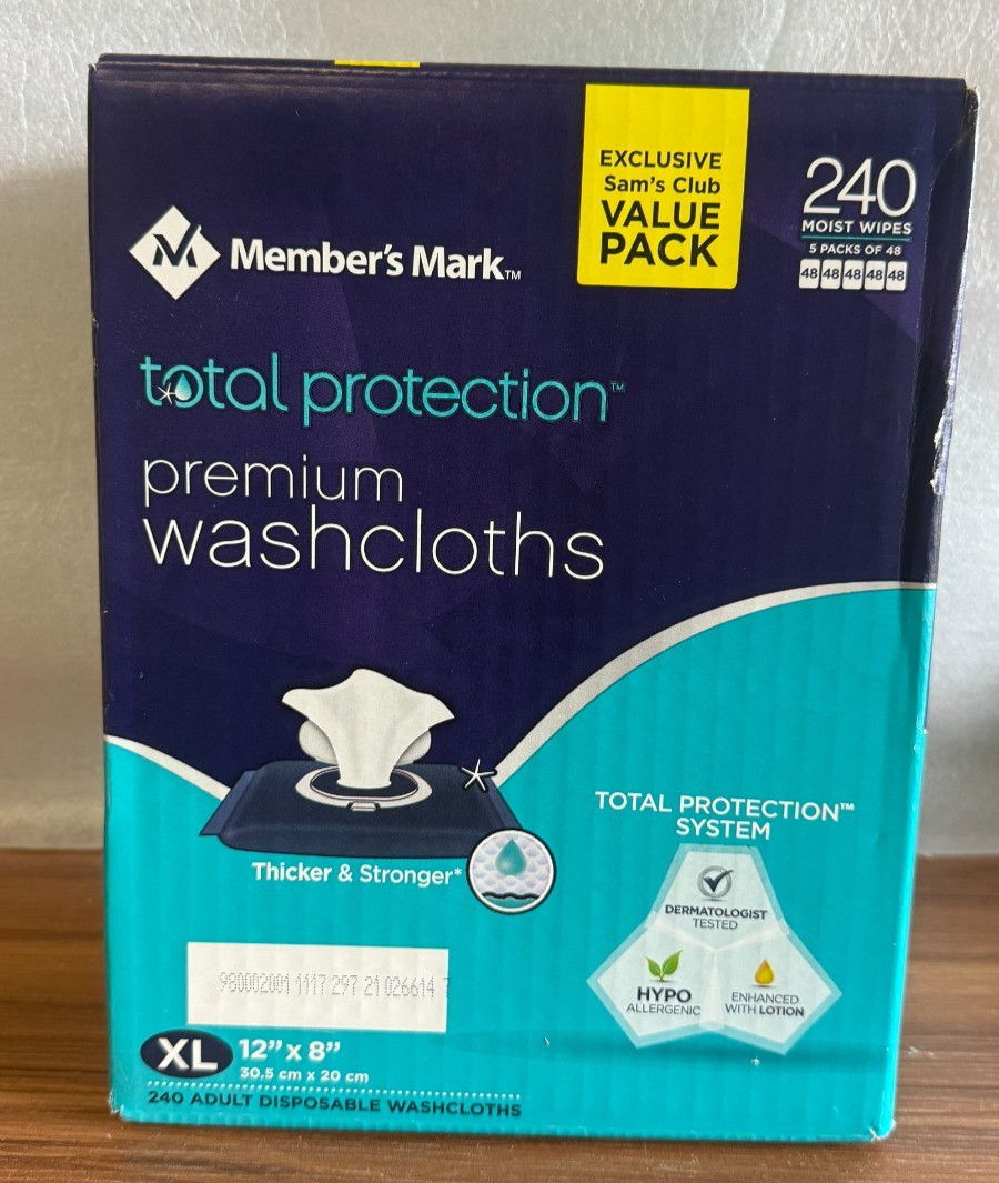 Member’s Mark Total Protection Premium Washcloths XL 240 Count 12×8 Sealed
