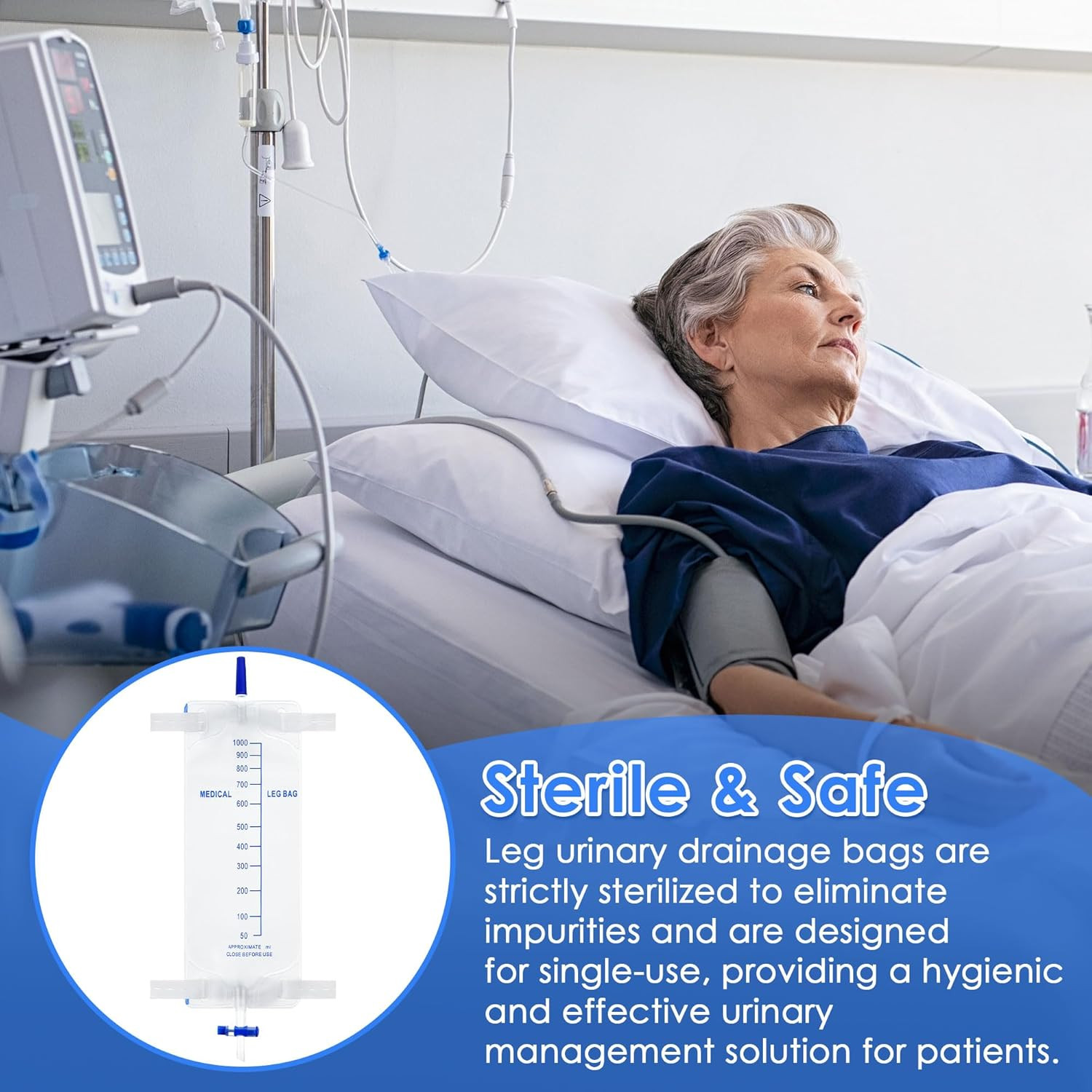3-Pack 33.8Oz Urinary Drainage Leg Bags with Anti-Reflux Valve and Straps