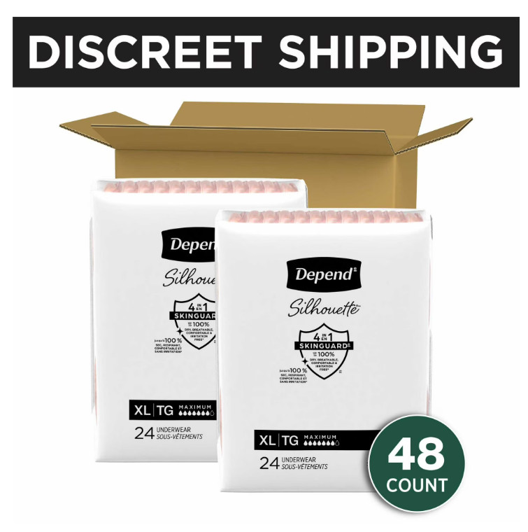 Depend Silhouette Incontinence & Postpartum Bladder Leak Underwear, XL, 48 Count