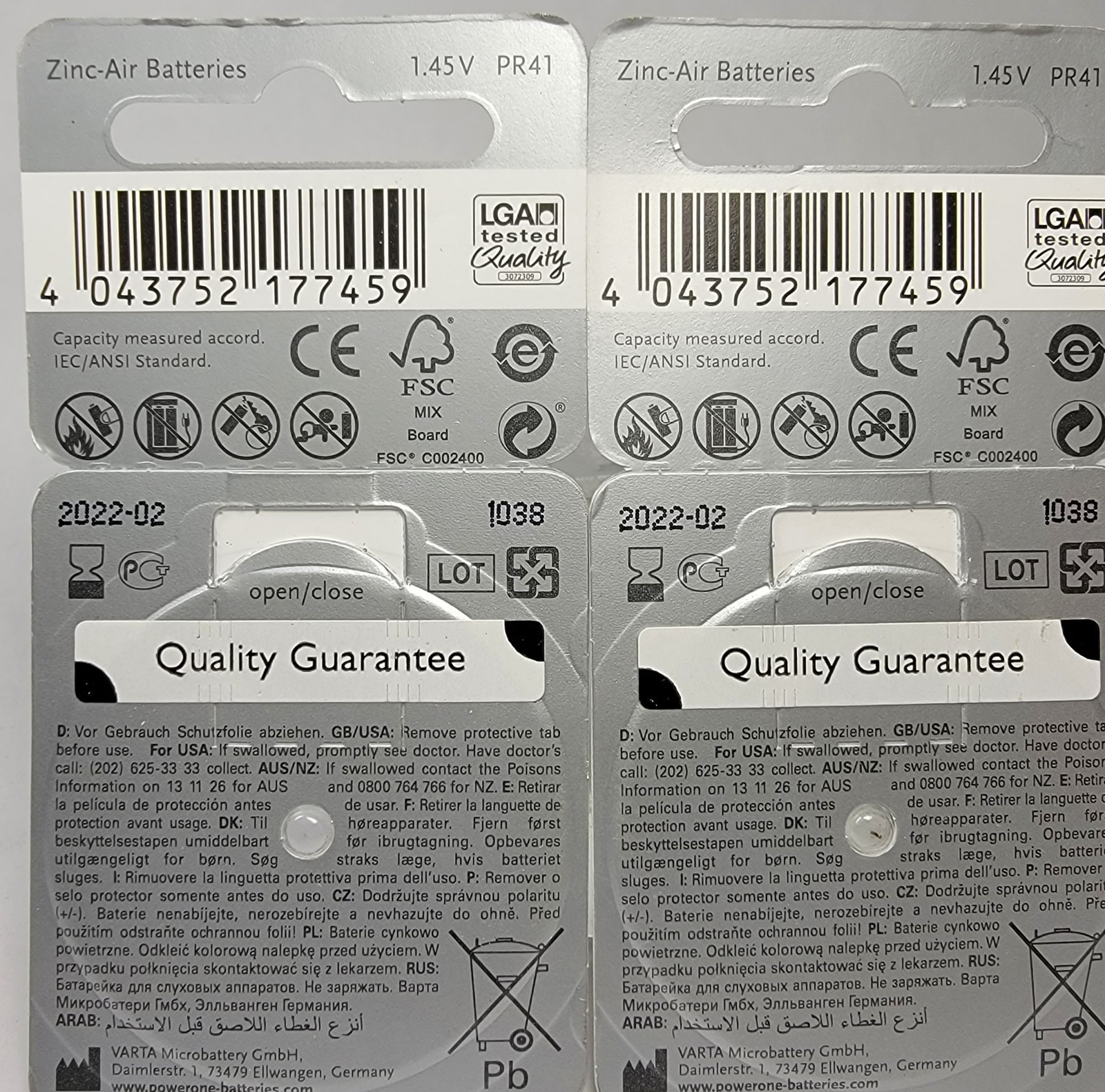 Power One Hearing Aid Batteries Size 312 Zinc Air Mercury Free 4 Pkgs. 24 Batt.