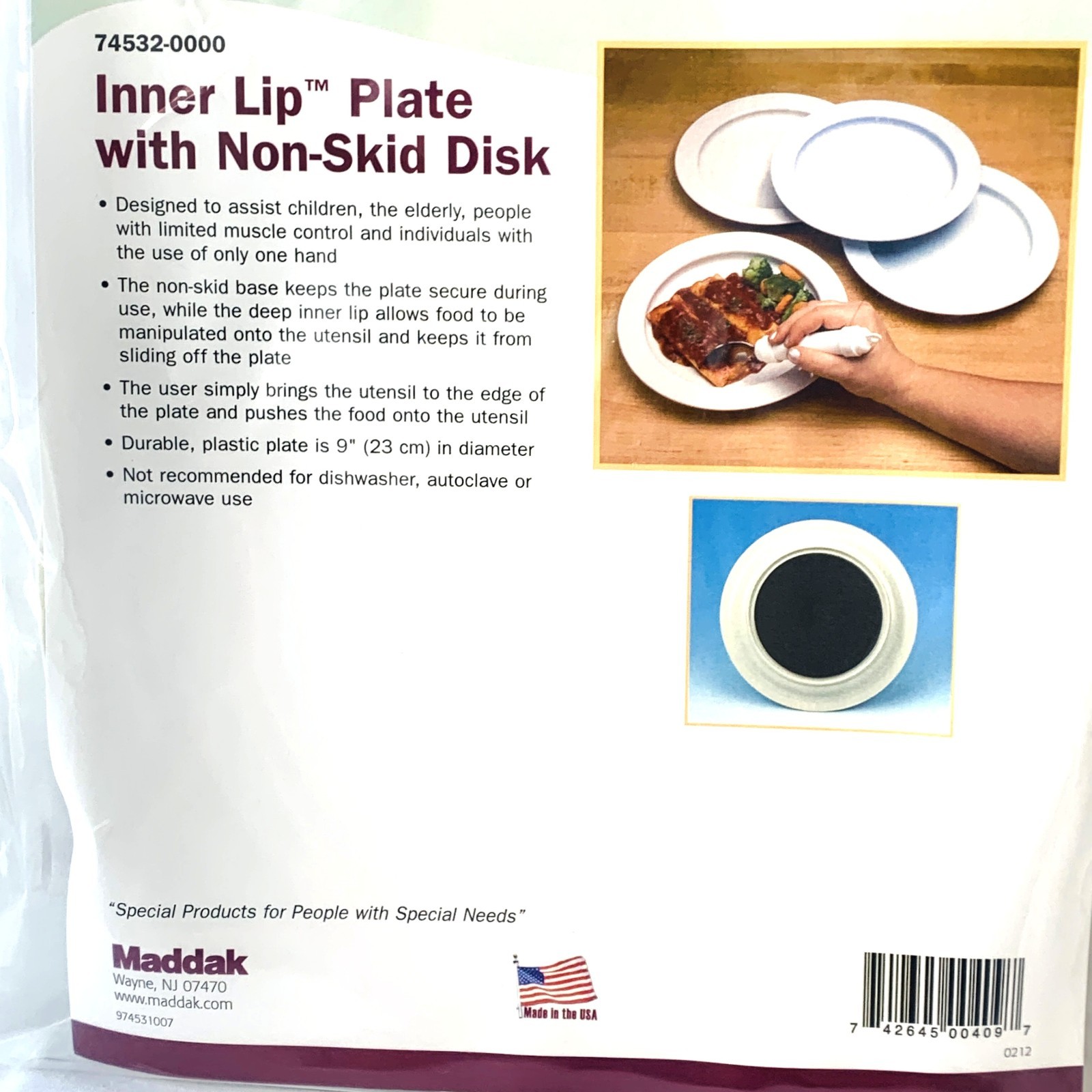 SP Ableware Inner-Lip Dinner Plate – Plastic Non-Skid Caregivers Stroke recovery
