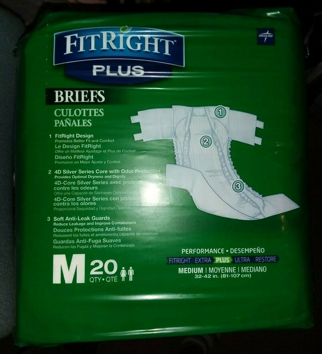 NEW 20 Briefs MEDIUM 32″-42″ FitRight PLUS Anti-Leak Guards Odor Protection 1 PK