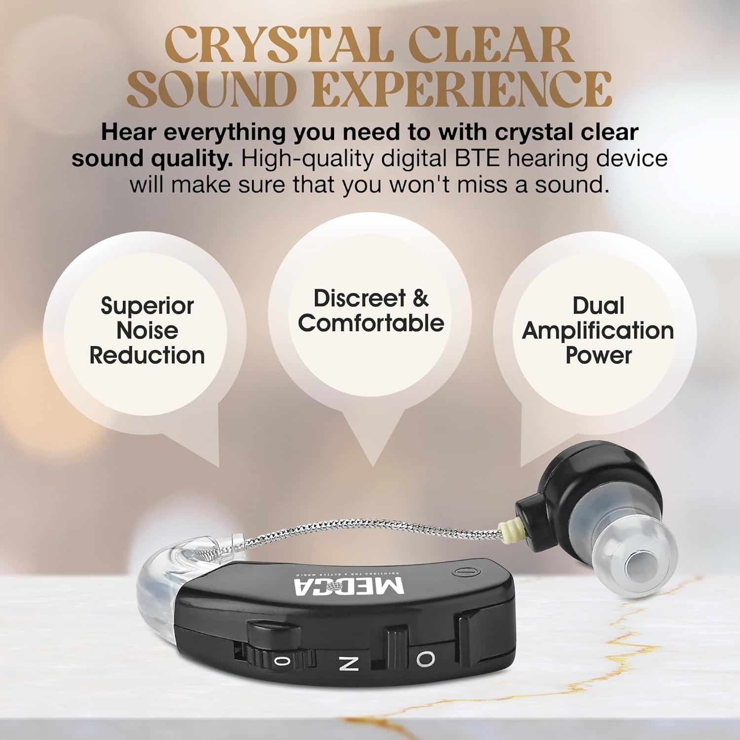 MEDca BTE Hearing Sound Amplifier for Seniors Noise Reducing Black