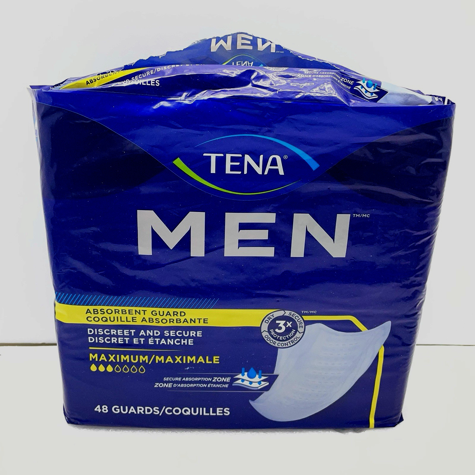 Tena Incontinence Guards for Men, Maximum, 47 Count Opened Bag 1 Missing