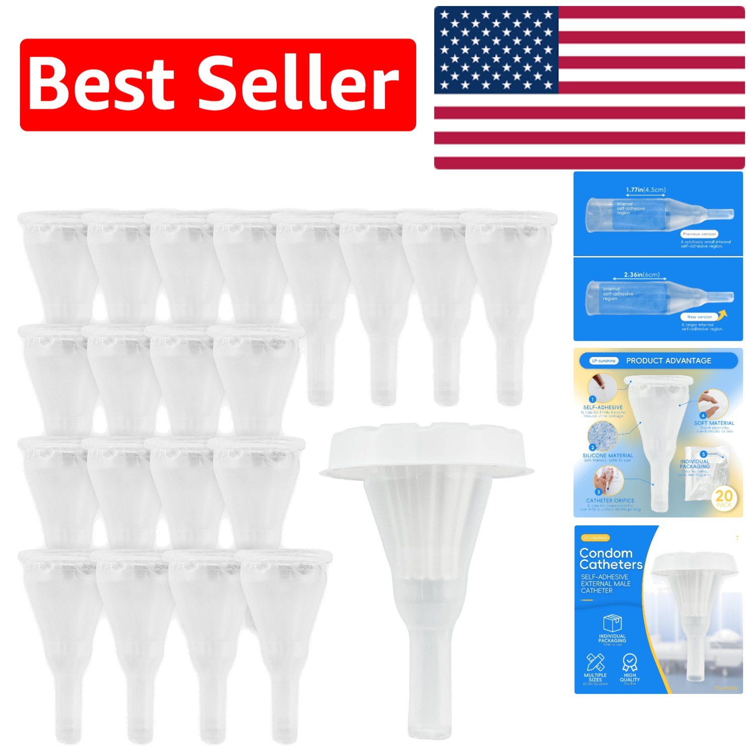 20 High-Quality Silicone Condom Catheters with Self-Sealing Adhesive & 32mm Size