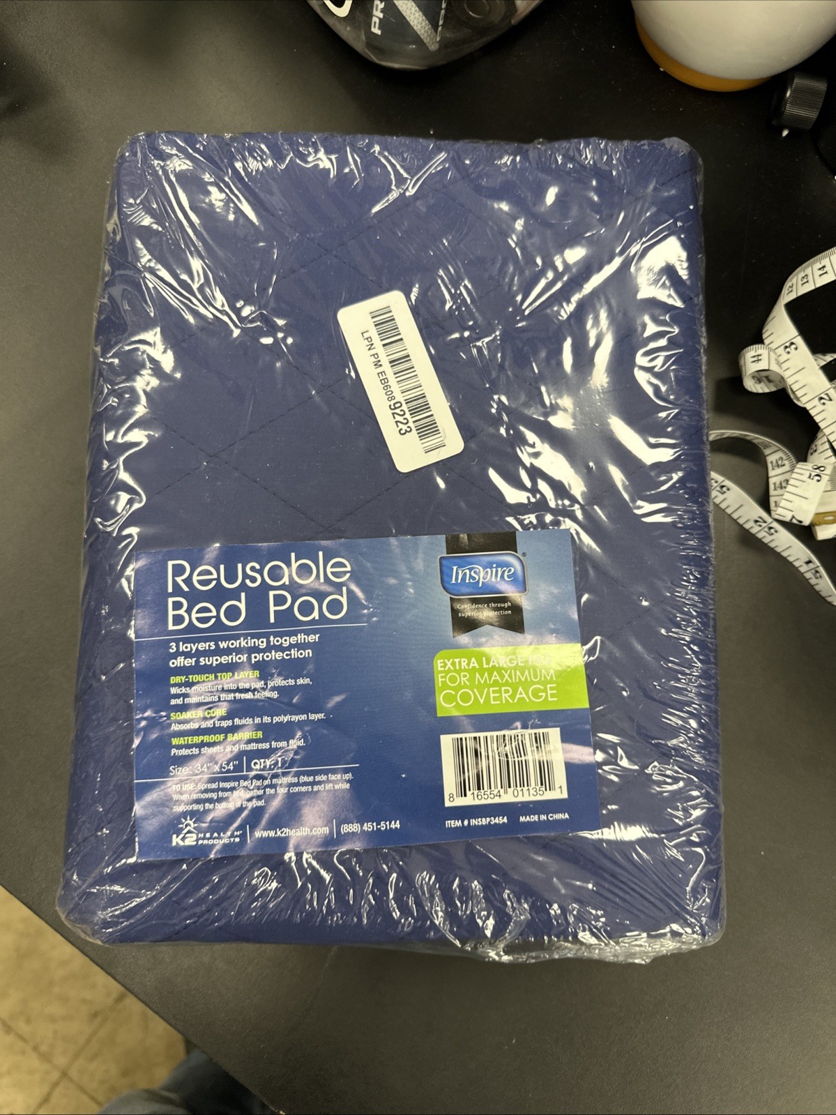E-4. Waterproof Mattress Pad, Dark Colored to Hide Stains, Extra Large 34X 54