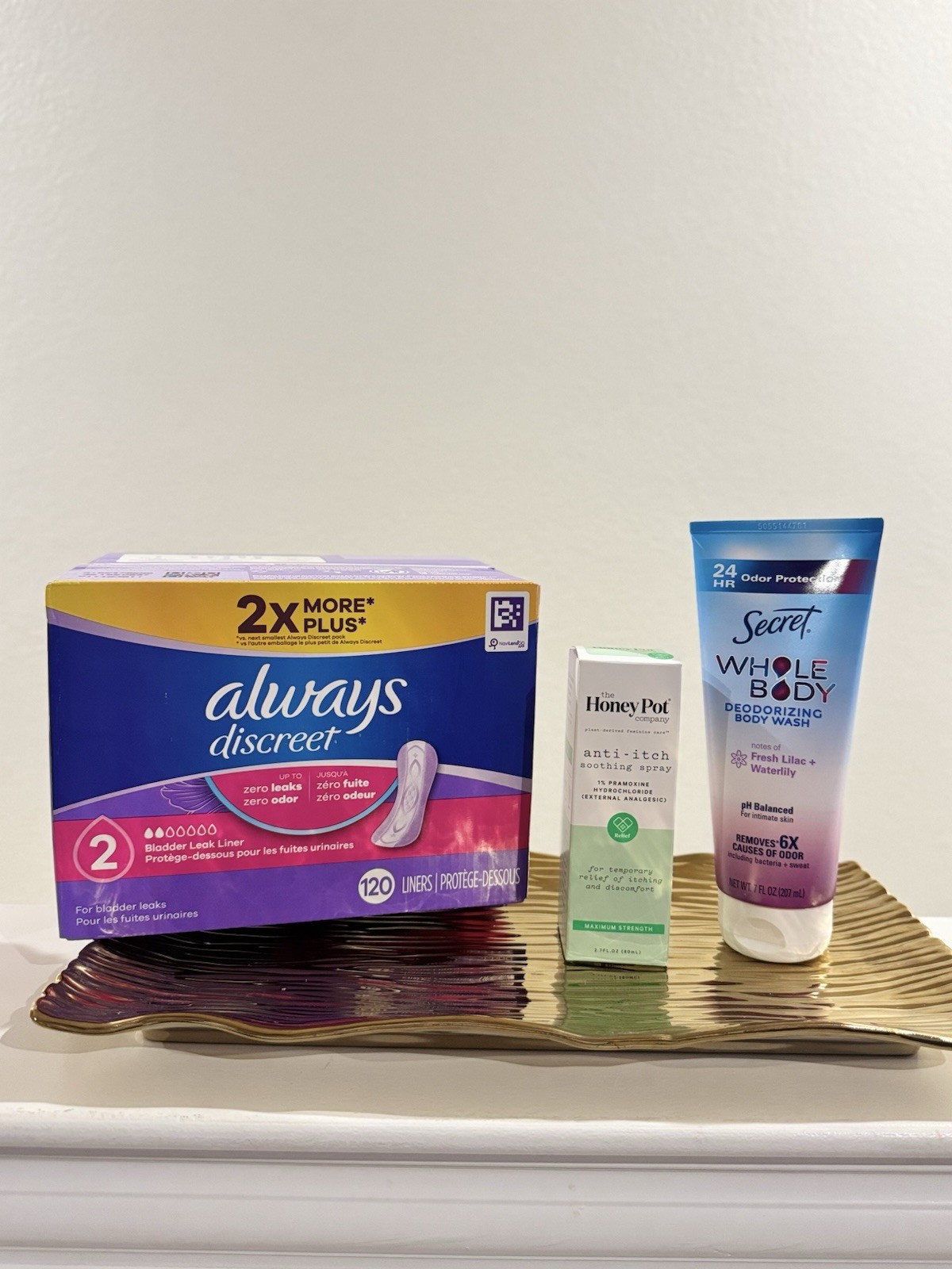 Always Discreet 120 Liners, The Honey Pot Anti-Itch, Secret Whole Body. Pack