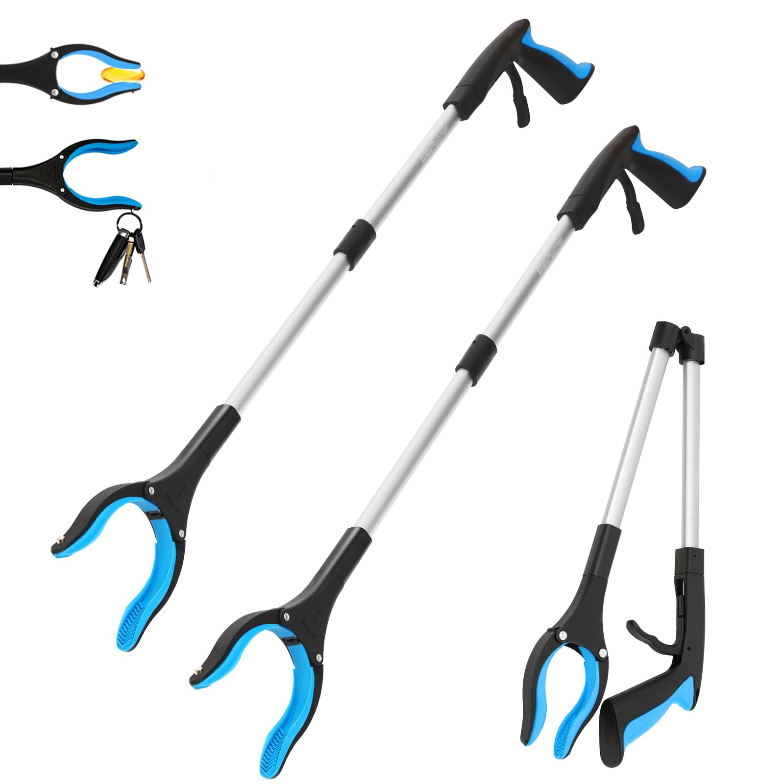 2- Pack 32 inch GrabRunner Folding Reacher Grabber Tool with Magnetic(Blue/Blue)