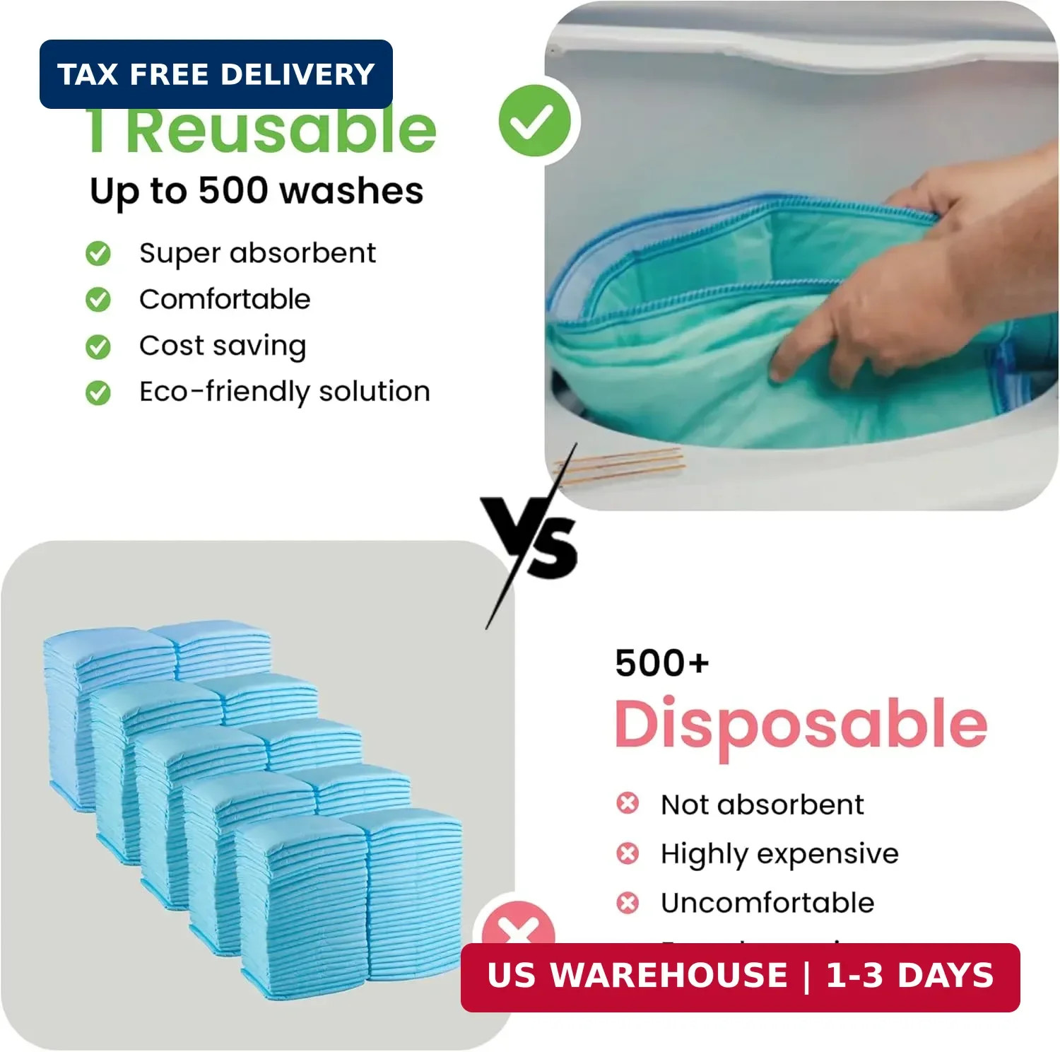 IMPROVIA® Washable Underpads, 34″ x 36″ (Pack of 4) – Heavy Absorbency Reusable