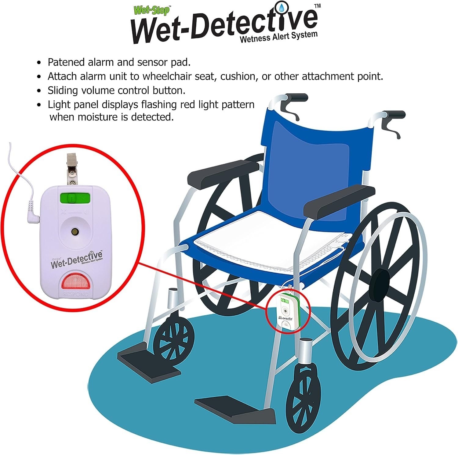 Wet Detective Bedwetting Kit, Incontinence & Bedwetting Alarm System, Includes 2