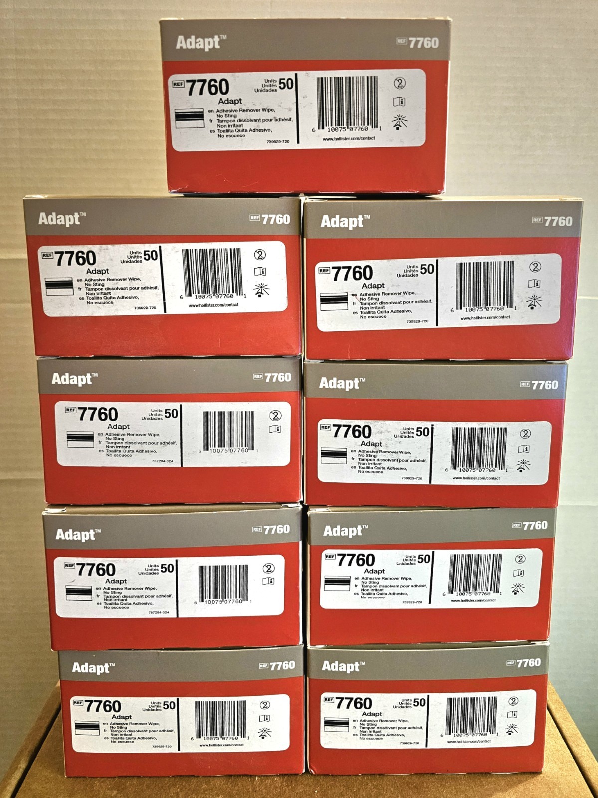 Hollister 7760 Adapt No Sting Wipes – 9 boxes / 50 wipes per box