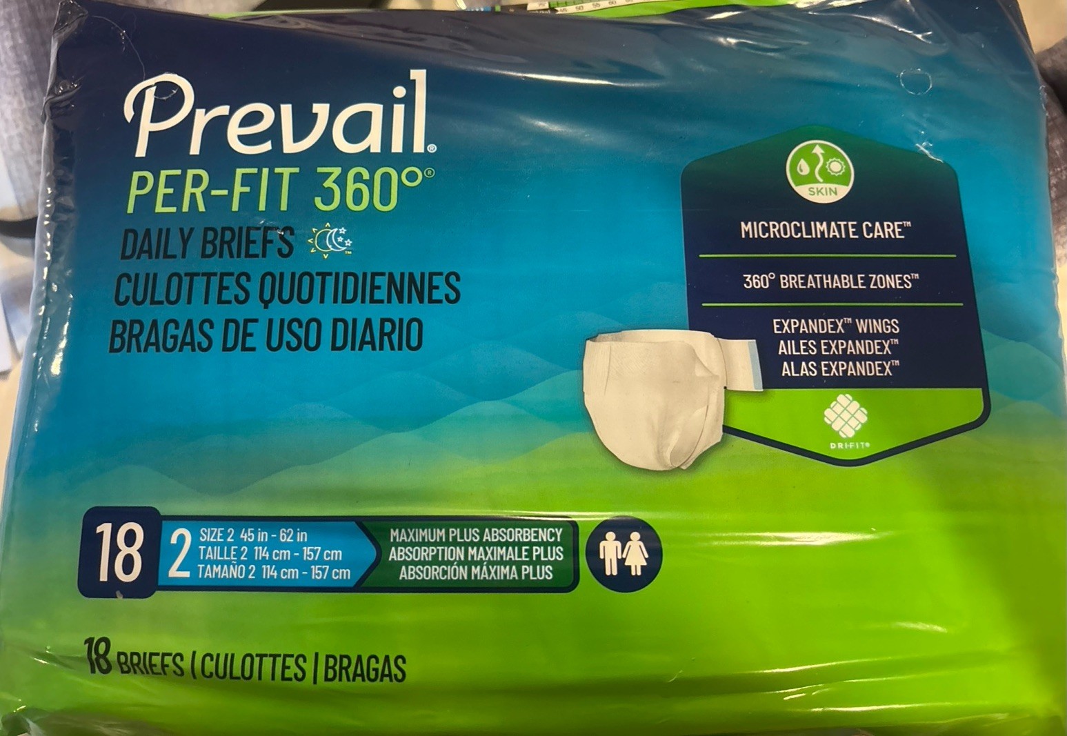 Prevail Per-Fit 360 Incontinence Brief 2 Breathable Sizes 45 In – 62 In New 18ct