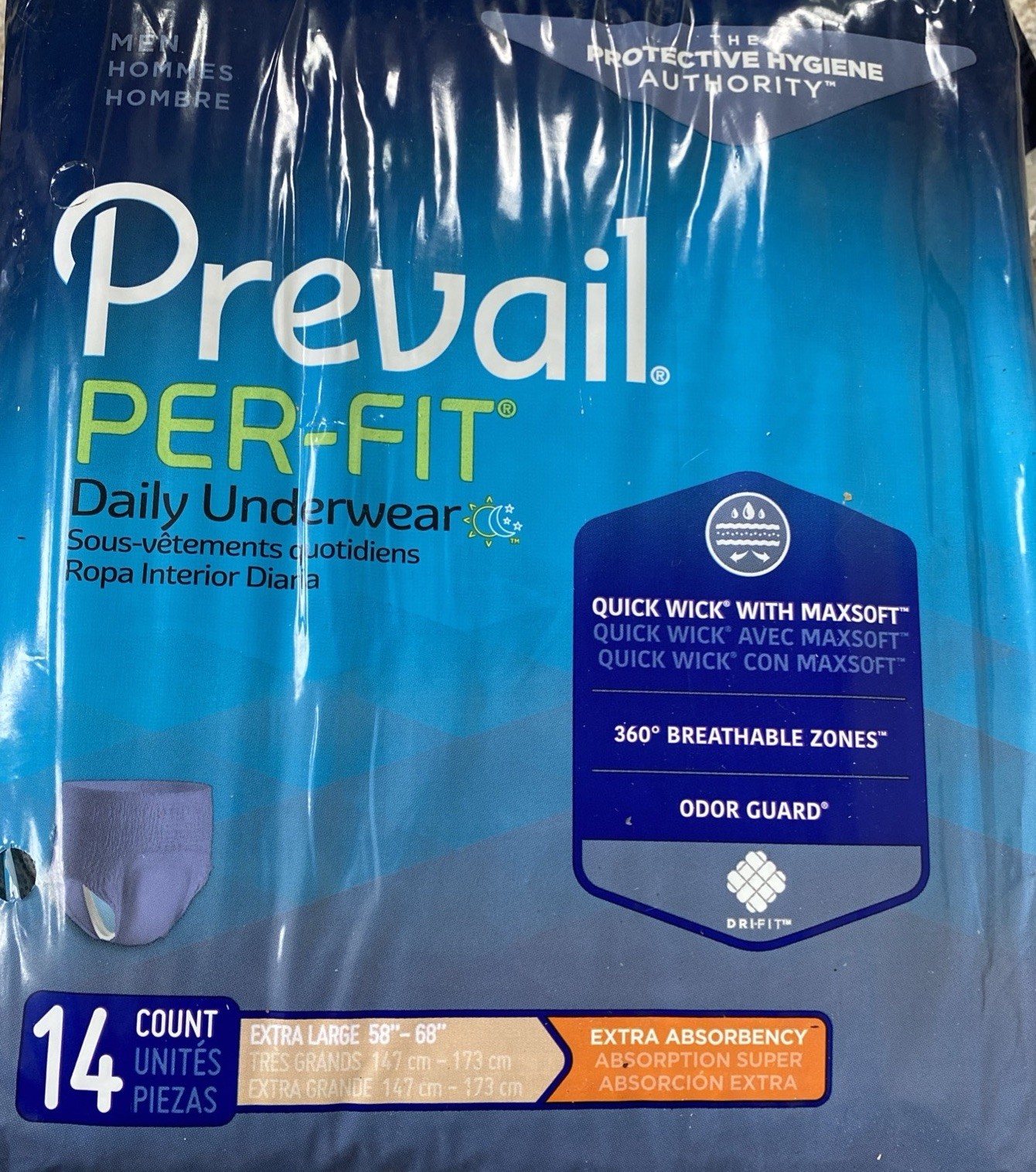 56 (4 Packs Of 14) Prevail Daily Underwear Men’s XL Extra Large 58″-68″ Gray