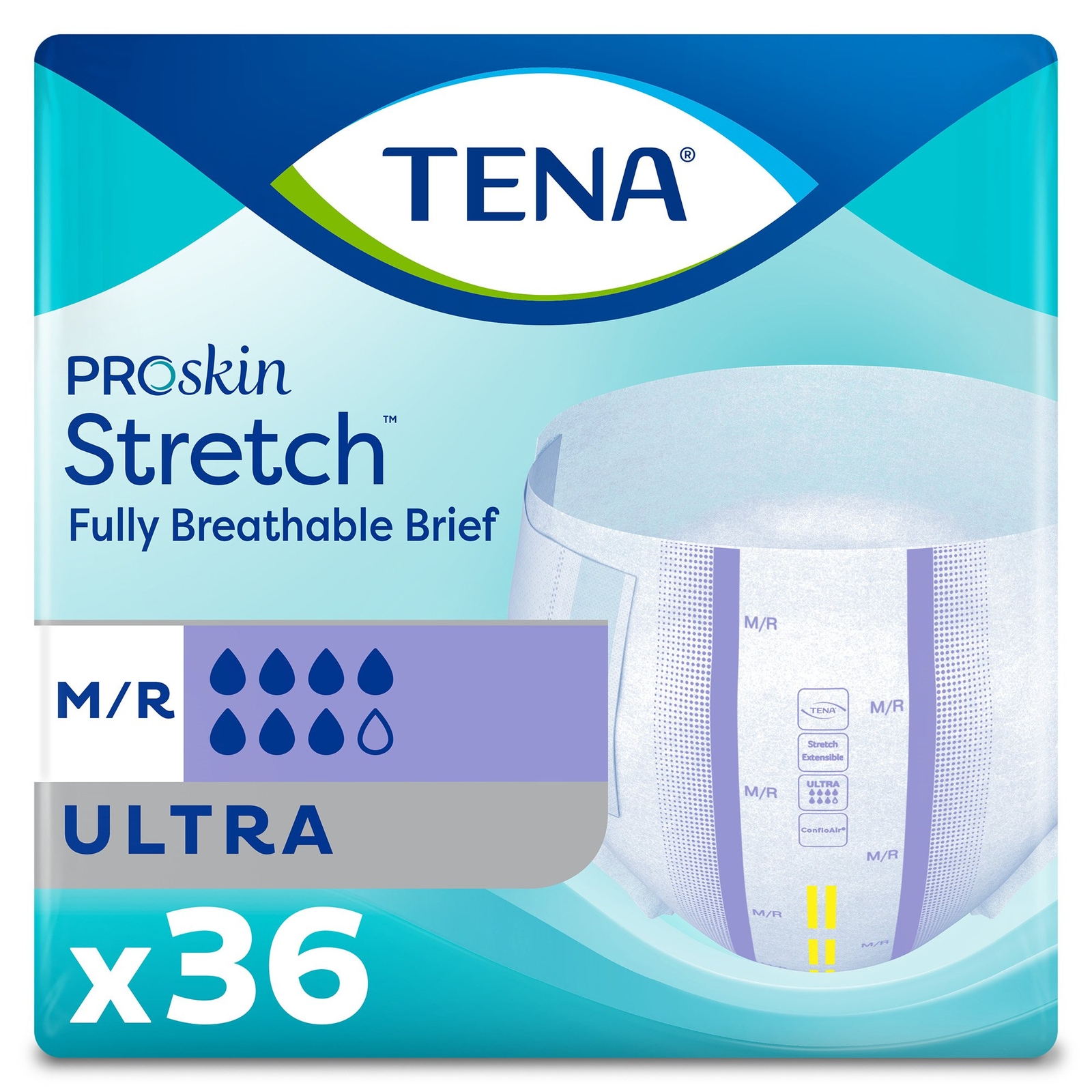 TENA Stretch Ultra Brief Medium 33″ – 52″ Pack(age) of 36