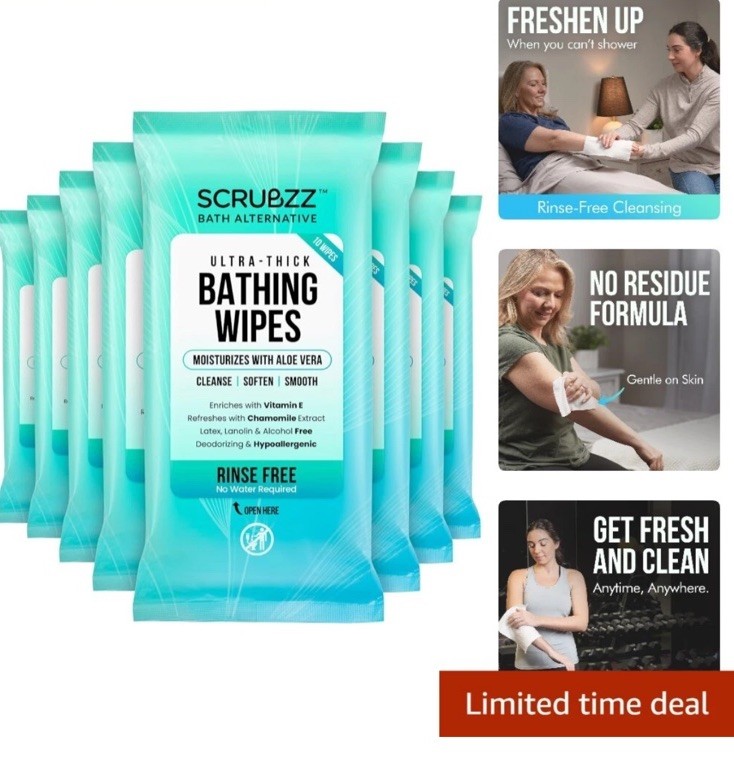 Ultra Thick Bath Wipes Ideal for Gym Camping Elderly & Post Surgery Use Set of 3