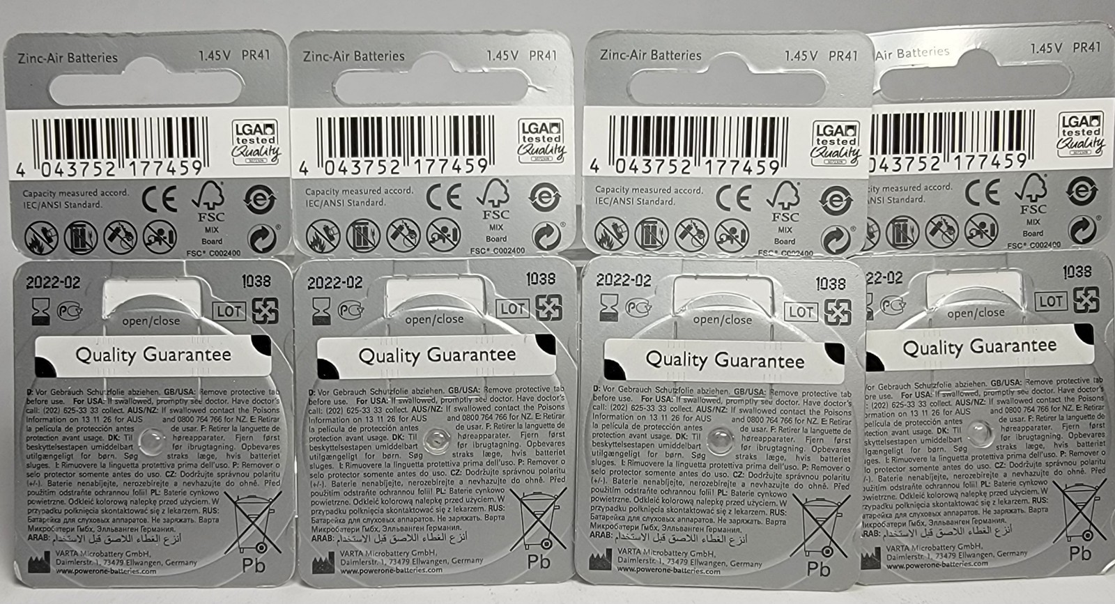 Power One Hearing Aid Batteries Size 312 Zinc Air Mercury Free 4 Pkgs. 24 Batt.