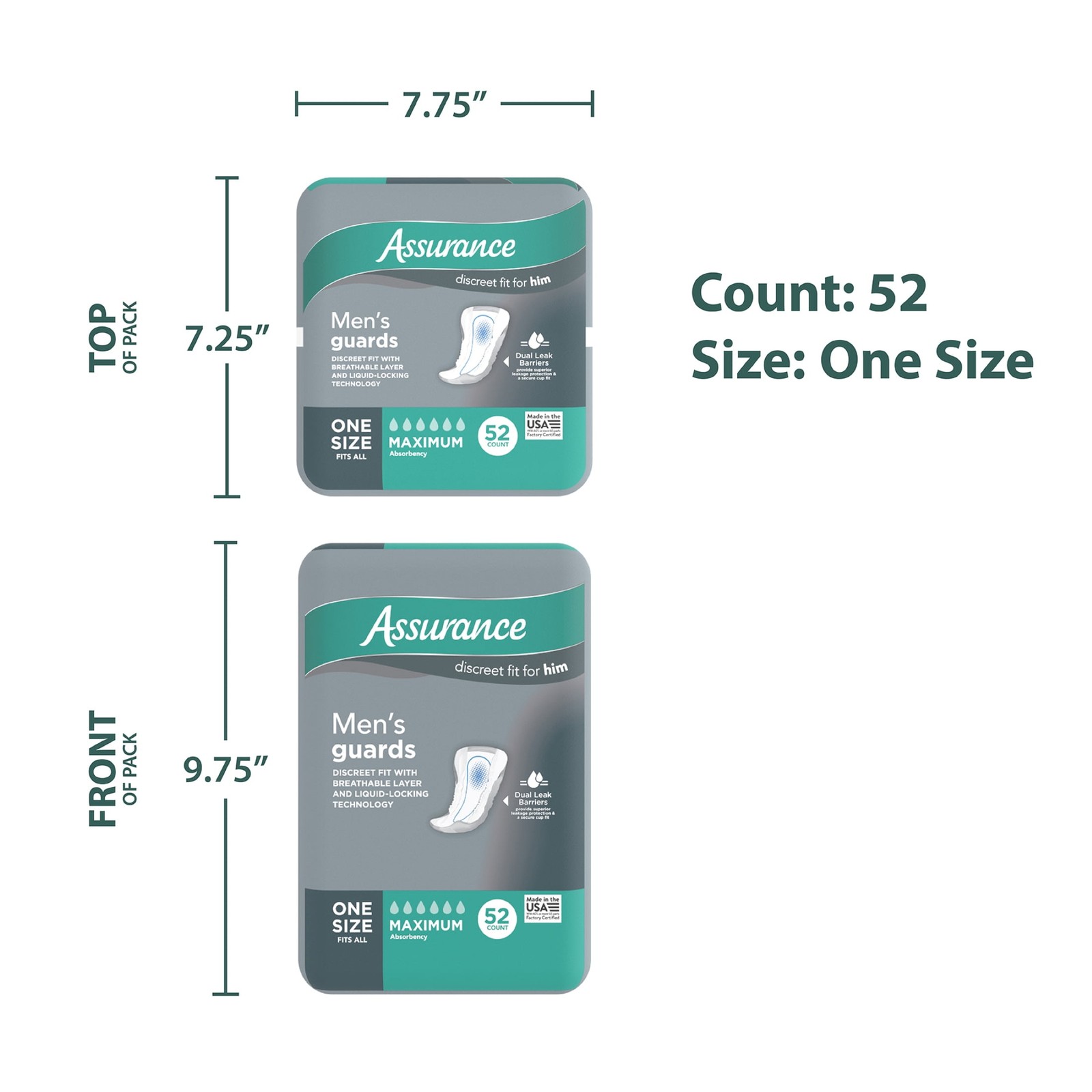 Assurance Men’s Guards, Maximum Absorbency, 52 Count,All-round breathability