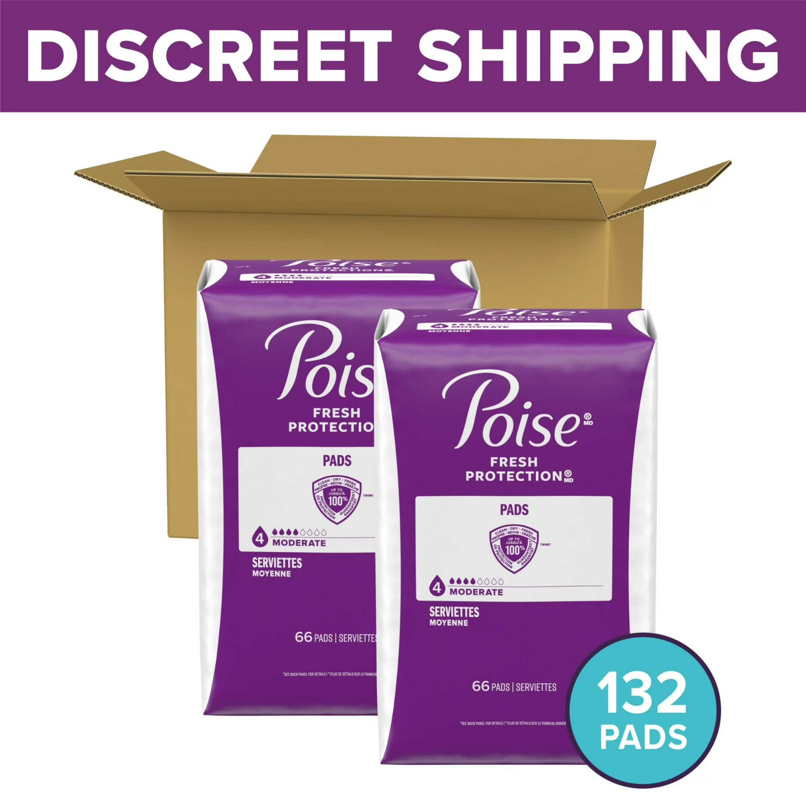 Poise Incontinence Pads Women 4 Drop Moderate Absorbency Regular 132 Count Total