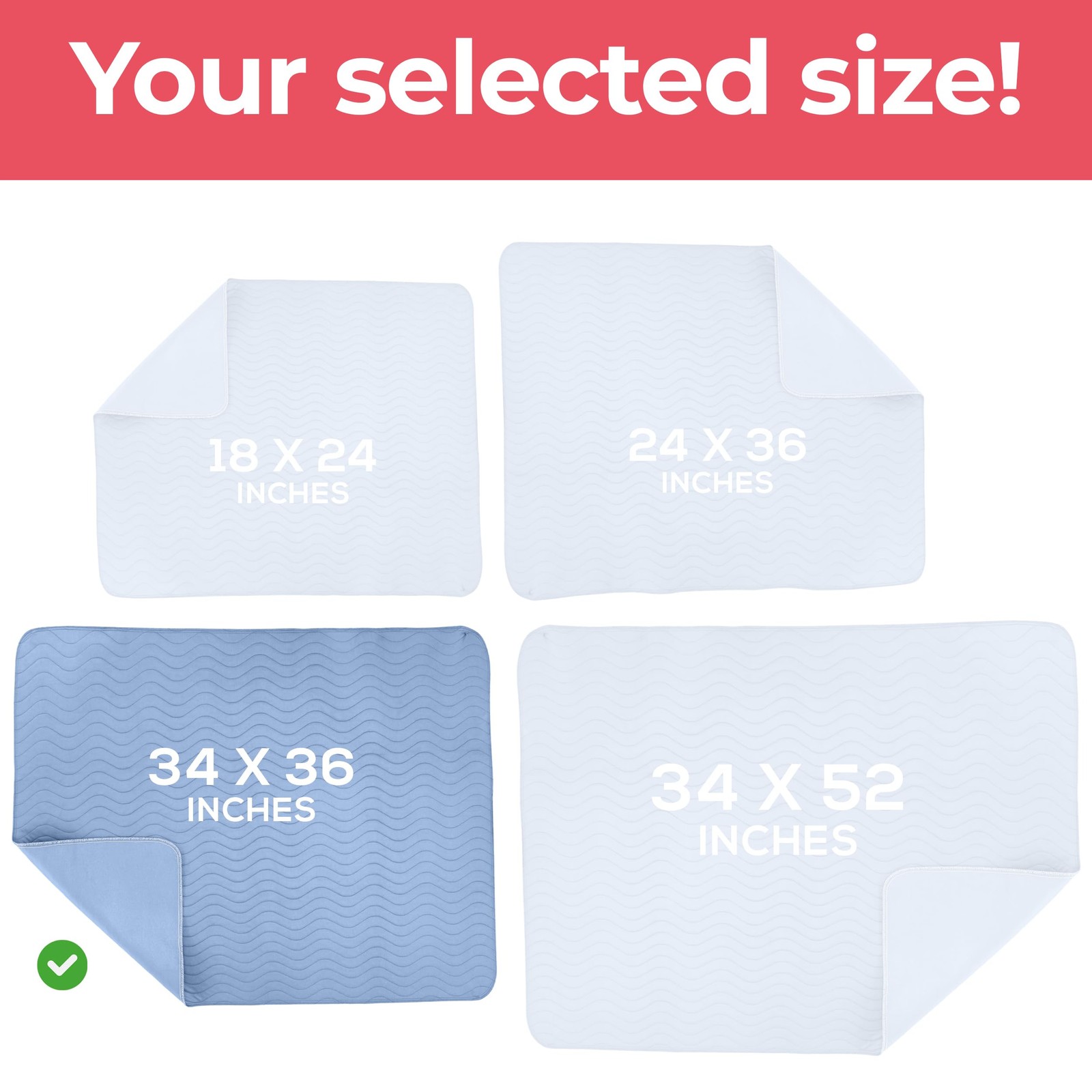 4 pcs Washable Waterproof Underpads 34×36 Reusable Incontinence Bed Pads Blue