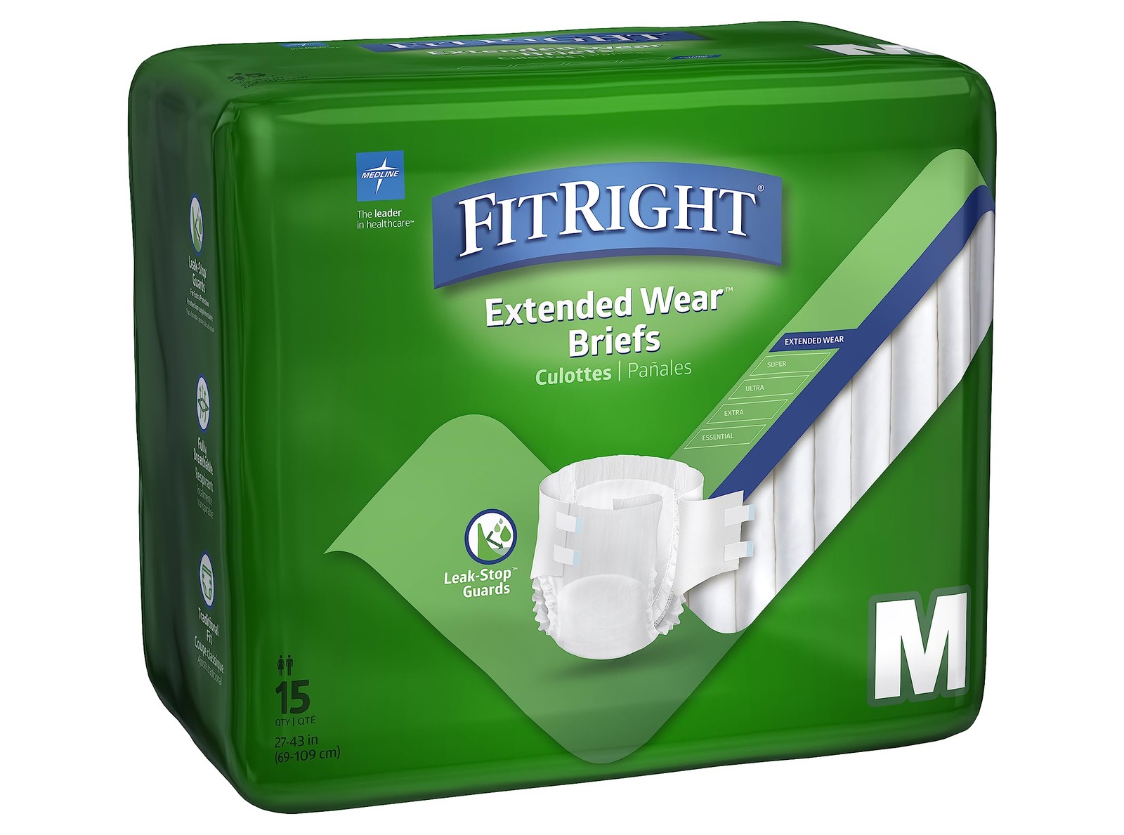 FitRight Adult Incontinence Briefs with Tabs, Extended Wear, Medium, 27″ to 4…