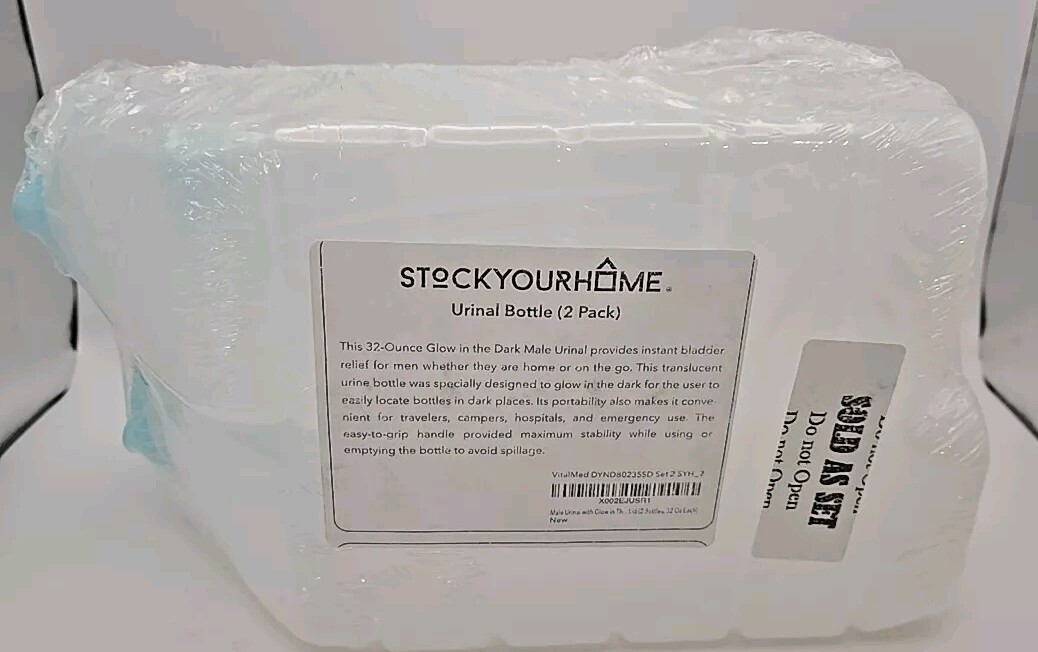 Stock Your Home Male Glow In Dark 2 Pack Plastic Urinal Bottles NEW Sealed