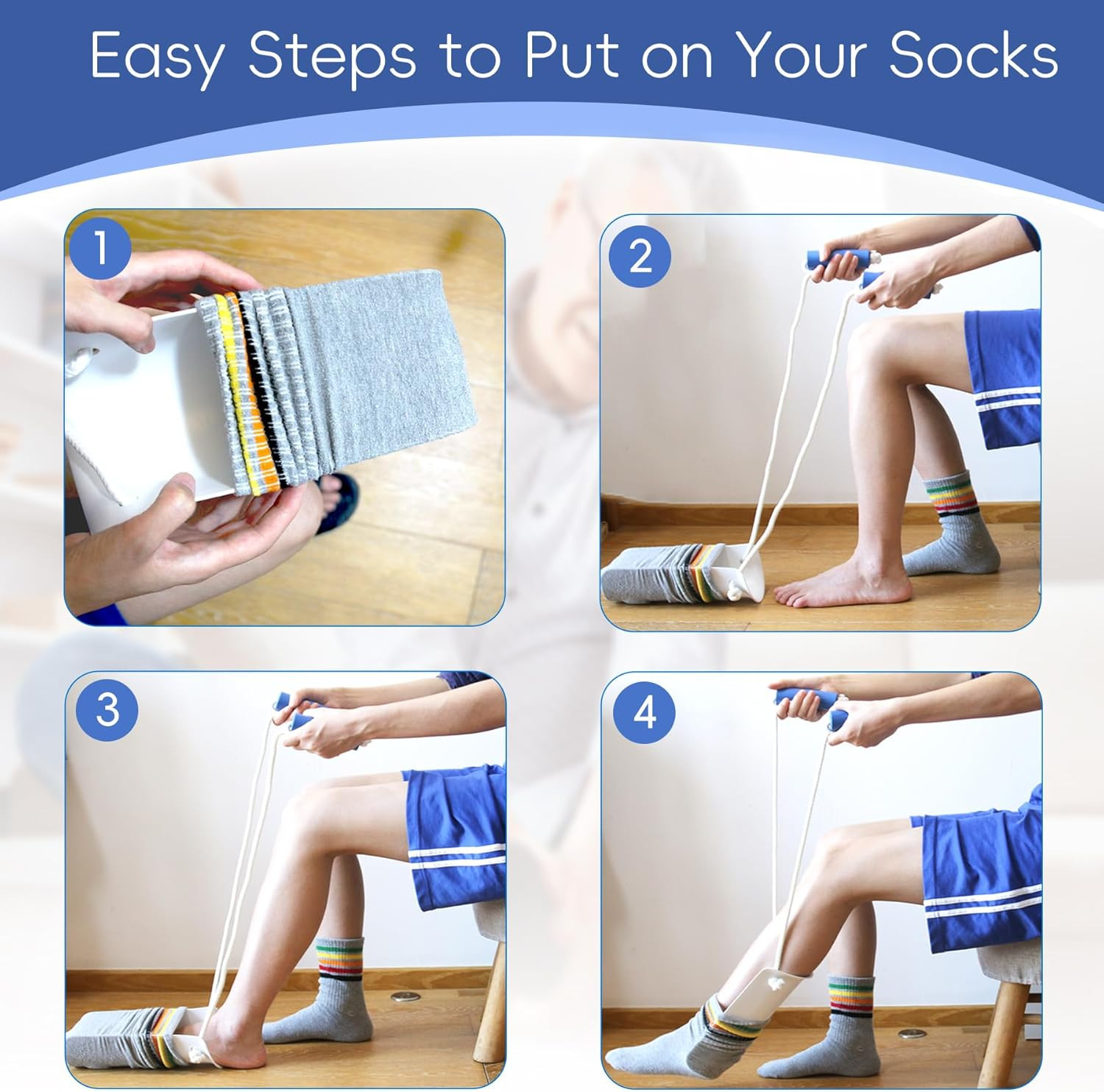 Sock Aid Device with Foam Handles for Easy Sock Application (White)