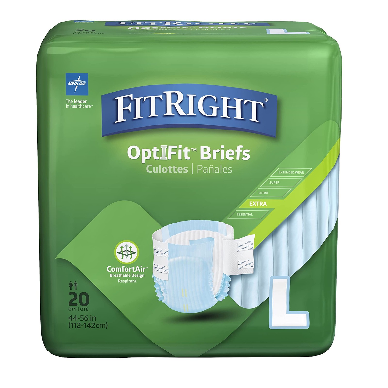 OptiFit Extra Adult Briefs with Tabs, Moderate Absorbency, Large, 48″-58″ (Pa…
